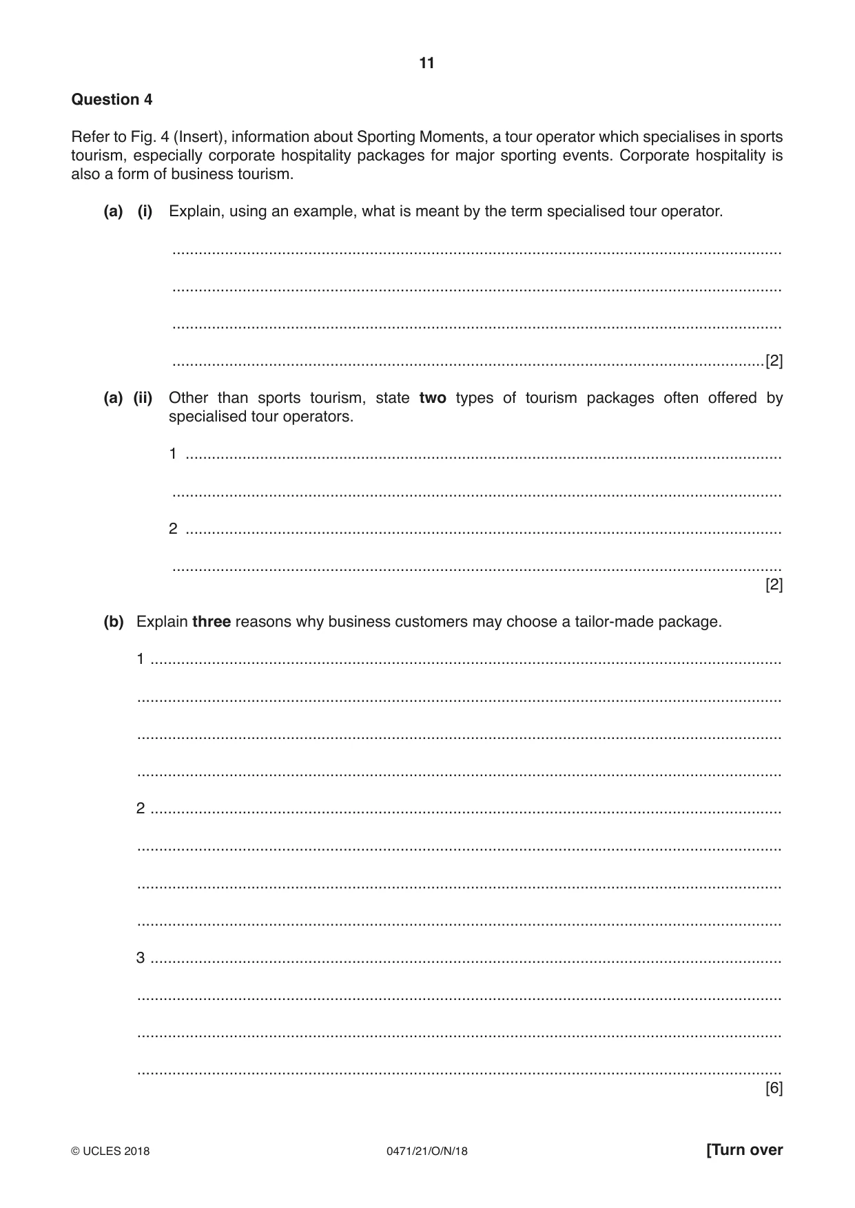 Cambridge IGCSE Travel and Tourism 0471 2018 Oct/Nov Paper 2 · Variant 1 question paper, page 11 of 16
