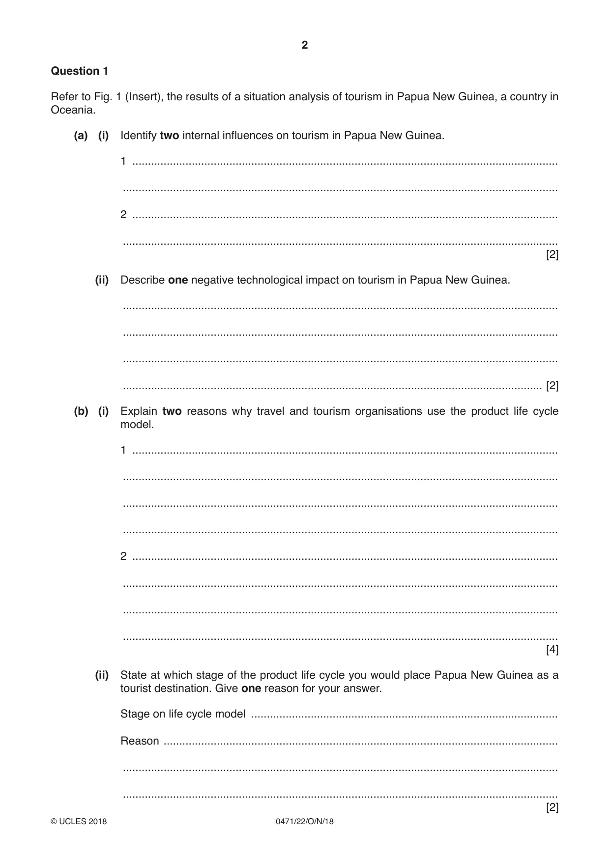 Cambridge IGCSE Travel and Tourism 0471 2018 Oct/Nov Paper 2 · Variant 2 question paper, page 2 of 16