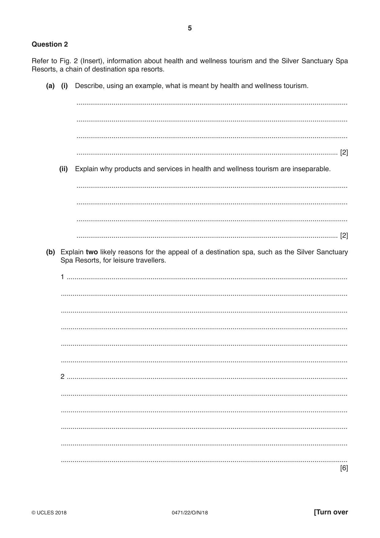 Cambridge IGCSE Travel and Tourism 0471 2018 Oct/Nov Paper 2 · Variant 2 question paper, page 5 of 16