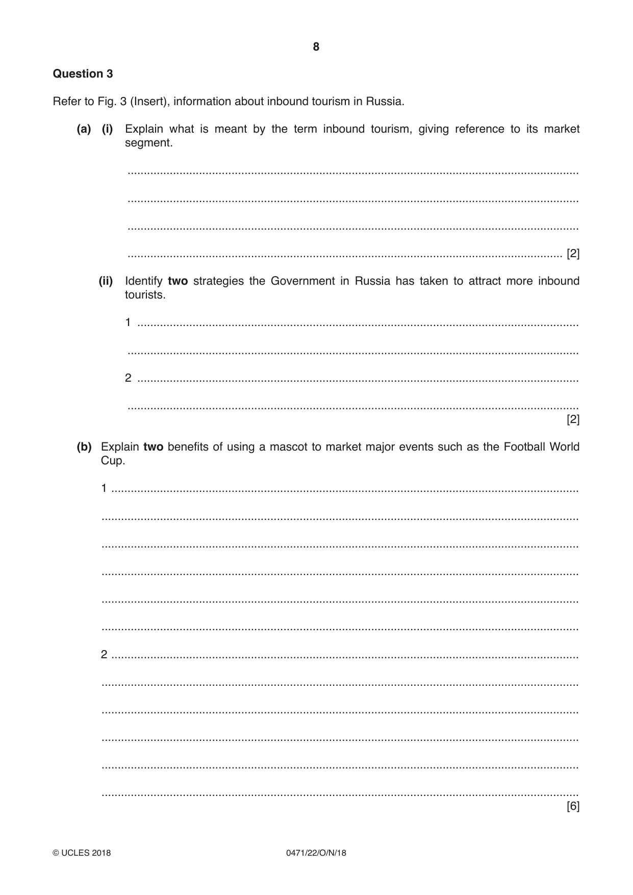 Cambridge IGCSE Travel and Tourism 0471 2018 Oct/Nov Paper 2 · Variant 2 question paper, page 8 of 16