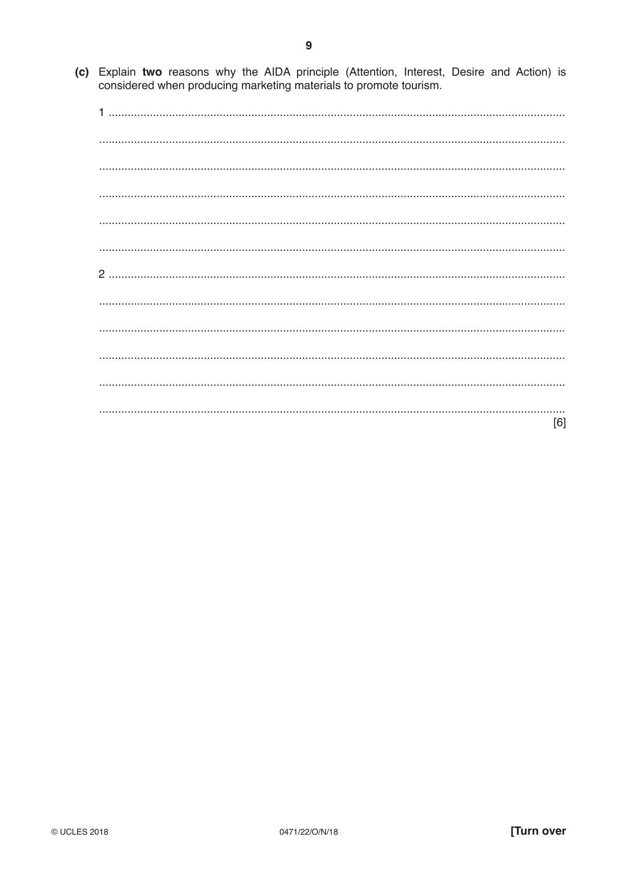 Cambridge IGCSE Travel and Tourism 0471 2018 Oct/Nov Paper 2 · Variant 2 question paper, page 9 of 16