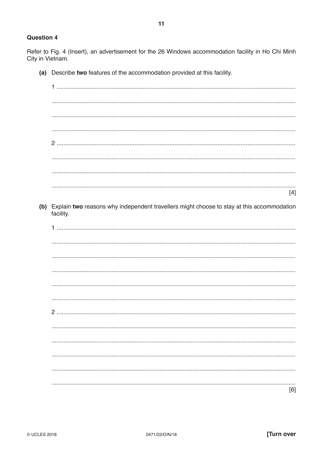 Cambridge IGCSE Travel and Tourism 0471 2018 Oct/Nov Paper 2 · Variant 2 question paper, page 11 of 16