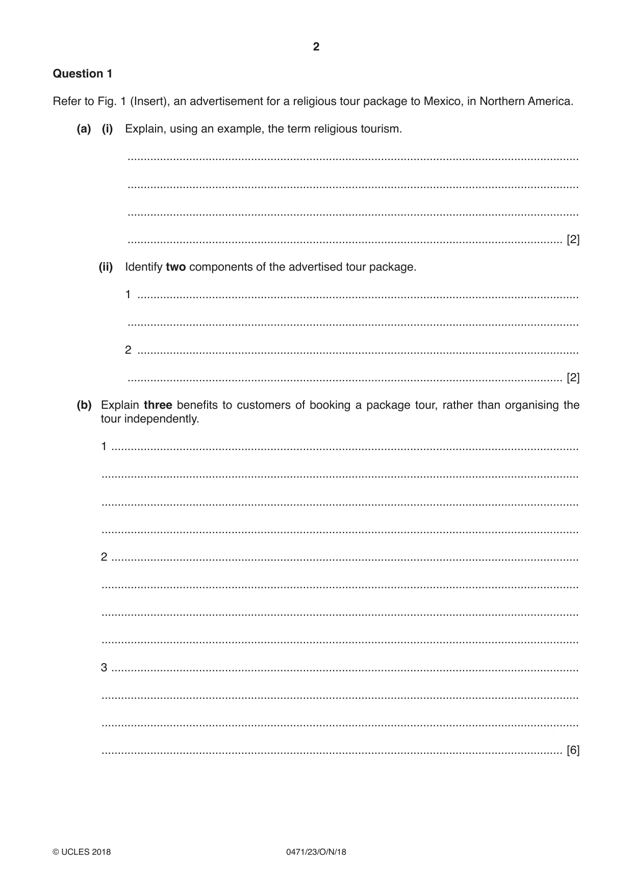 Cambridge IGCSE Travel and Tourism 0471 2018 Oct/Nov Paper 2 · Variant 3 question paper, page 2 of 16