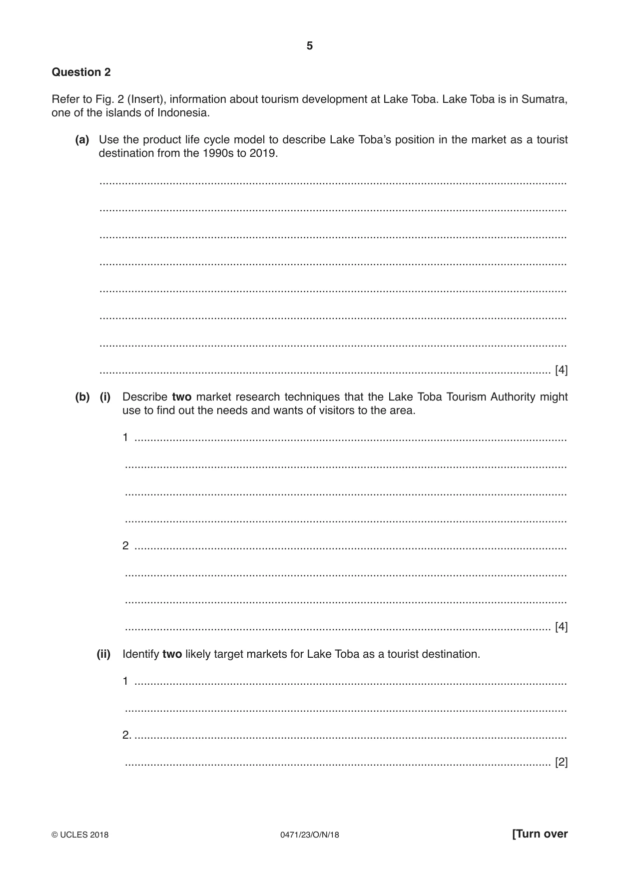 Cambridge IGCSE Travel and Tourism 0471 2018 Oct/Nov Paper 2 · Variant 3 question paper, page 5 of 16