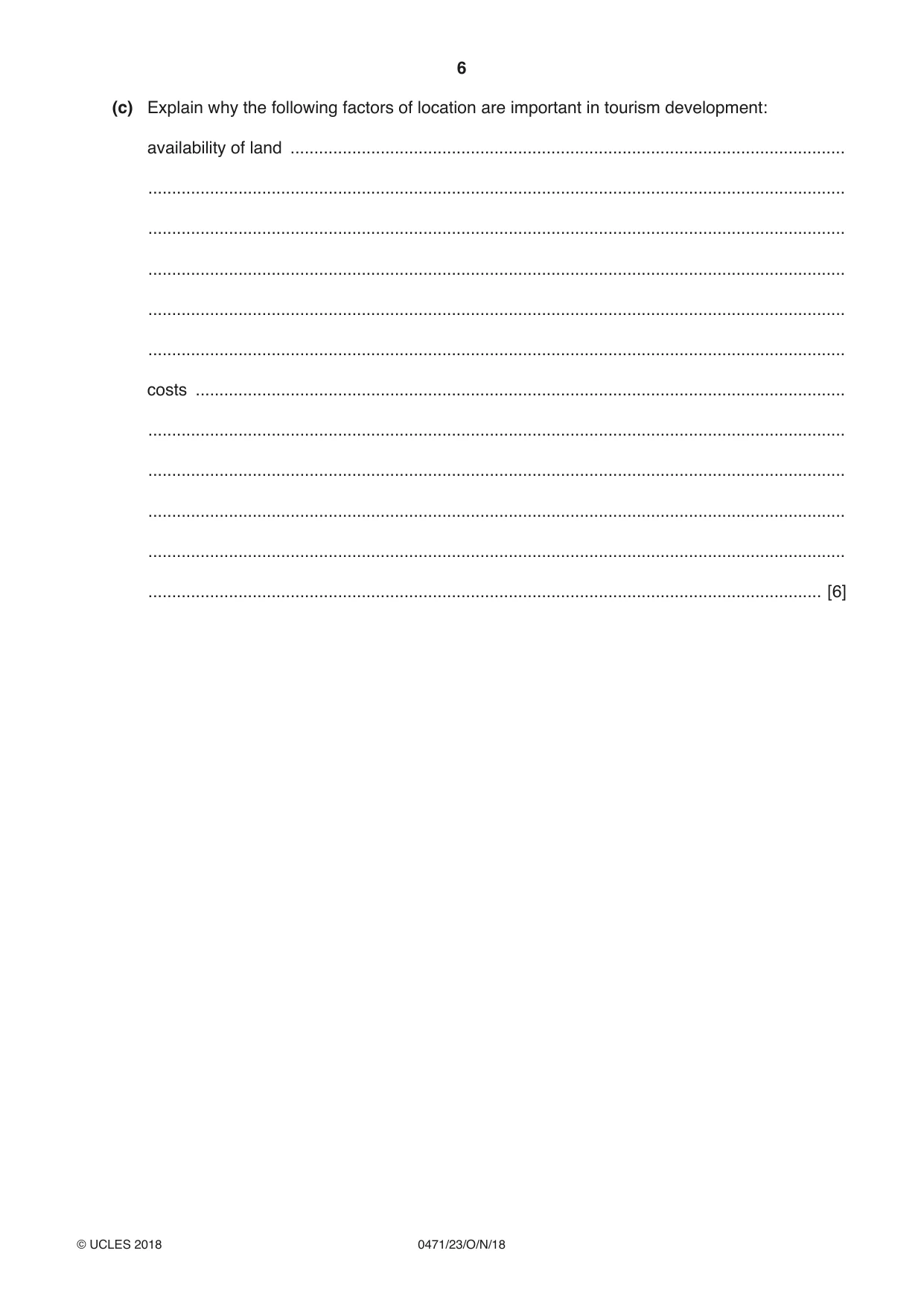 Cambridge IGCSE Travel and Tourism 0471 2018 Oct/Nov Paper 2 · Variant 3 question paper, page 6 of 16