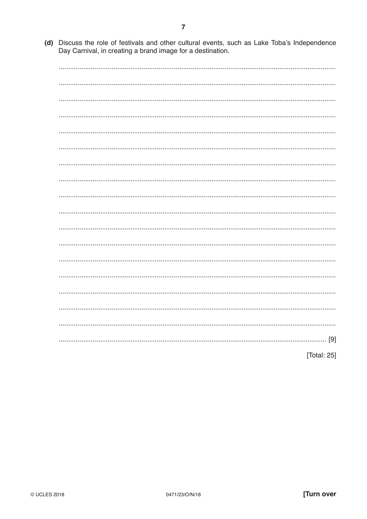 Cambridge IGCSE Travel and Tourism 0471 2018 Oct/Nov Paper 2 · Variant 3 question paper, page 7 of 16
