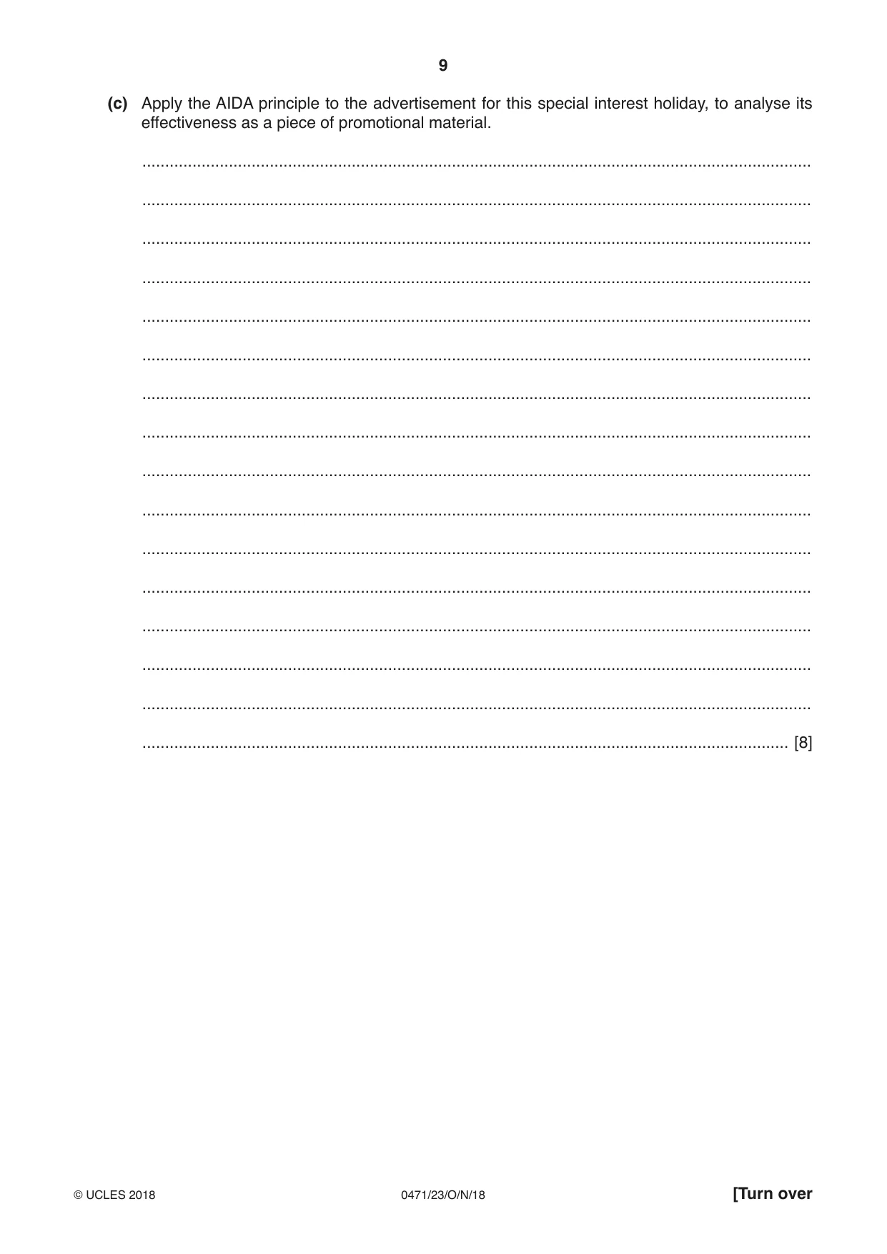 Cambridge IGCSE Travel and Tourism 0471 2018 Oct/Nov Paper 2 · Variant 3 question paper, page 9 of 16