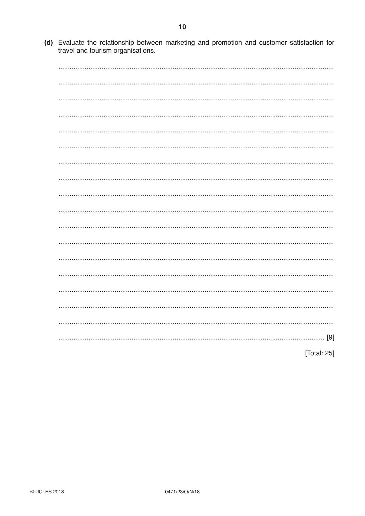 Cambridge IGCSE Travel and Tourism 0471 2018 Oct/Nov Paper 2 · Variant 3 question paper, page 10 of 16