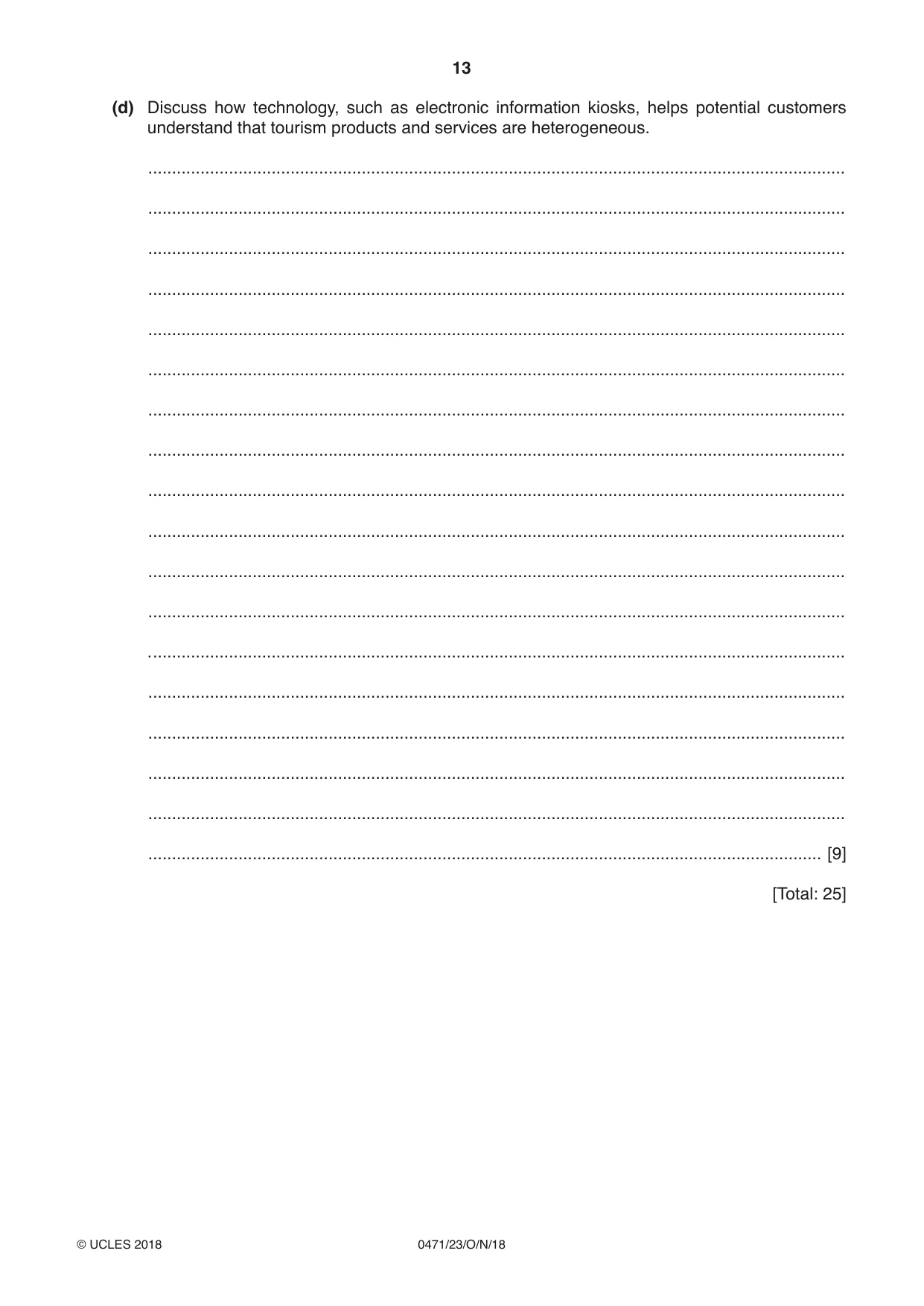 Cambridge IGCSE Travel and Tourism 0471 2018 Oct/Nov Paper 2 · Variant 3 question paper, page 13 of 16