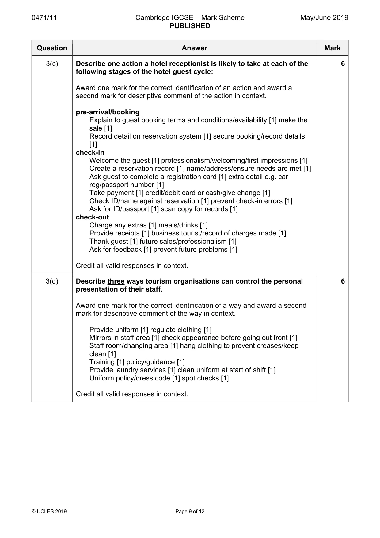 Mark scheme, page 9 of 12