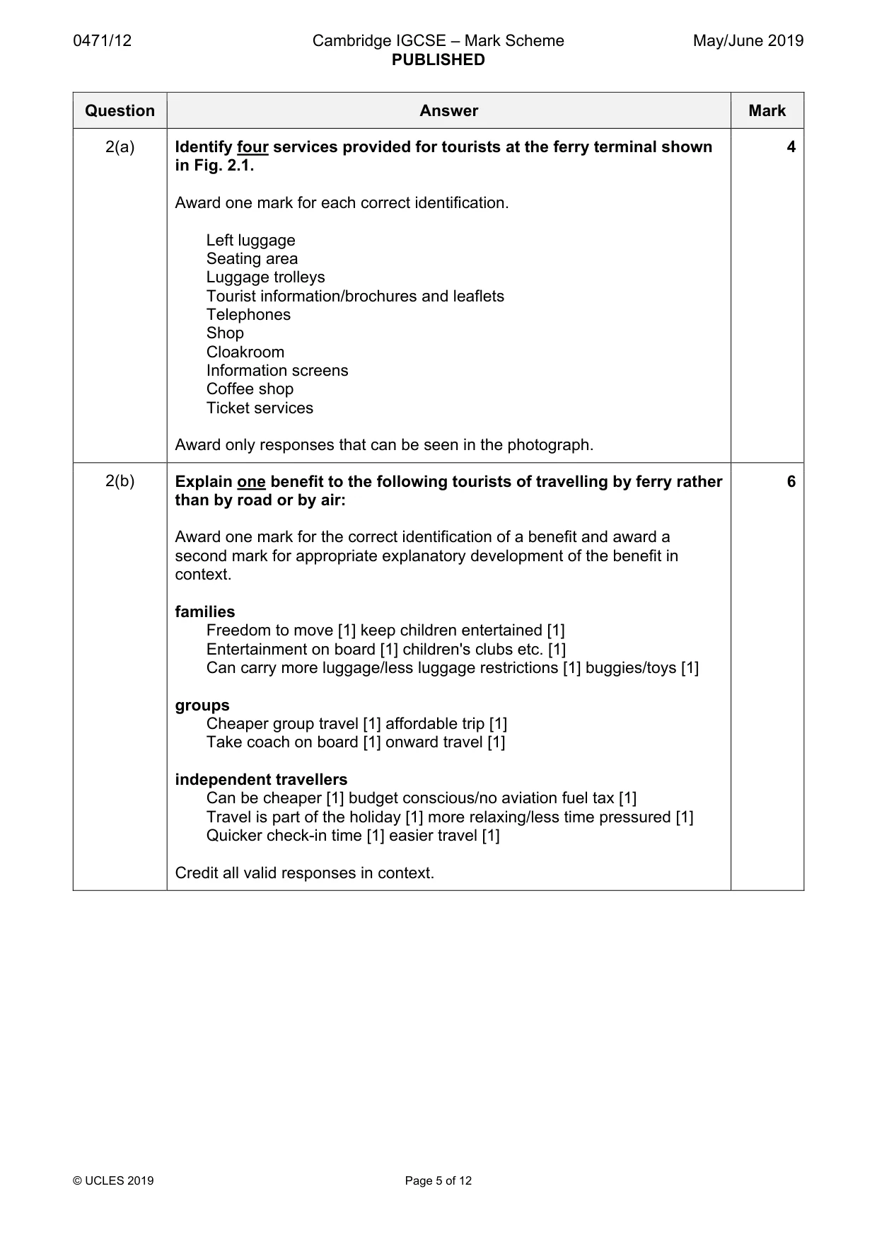 Mark scheme, page 5 of 12