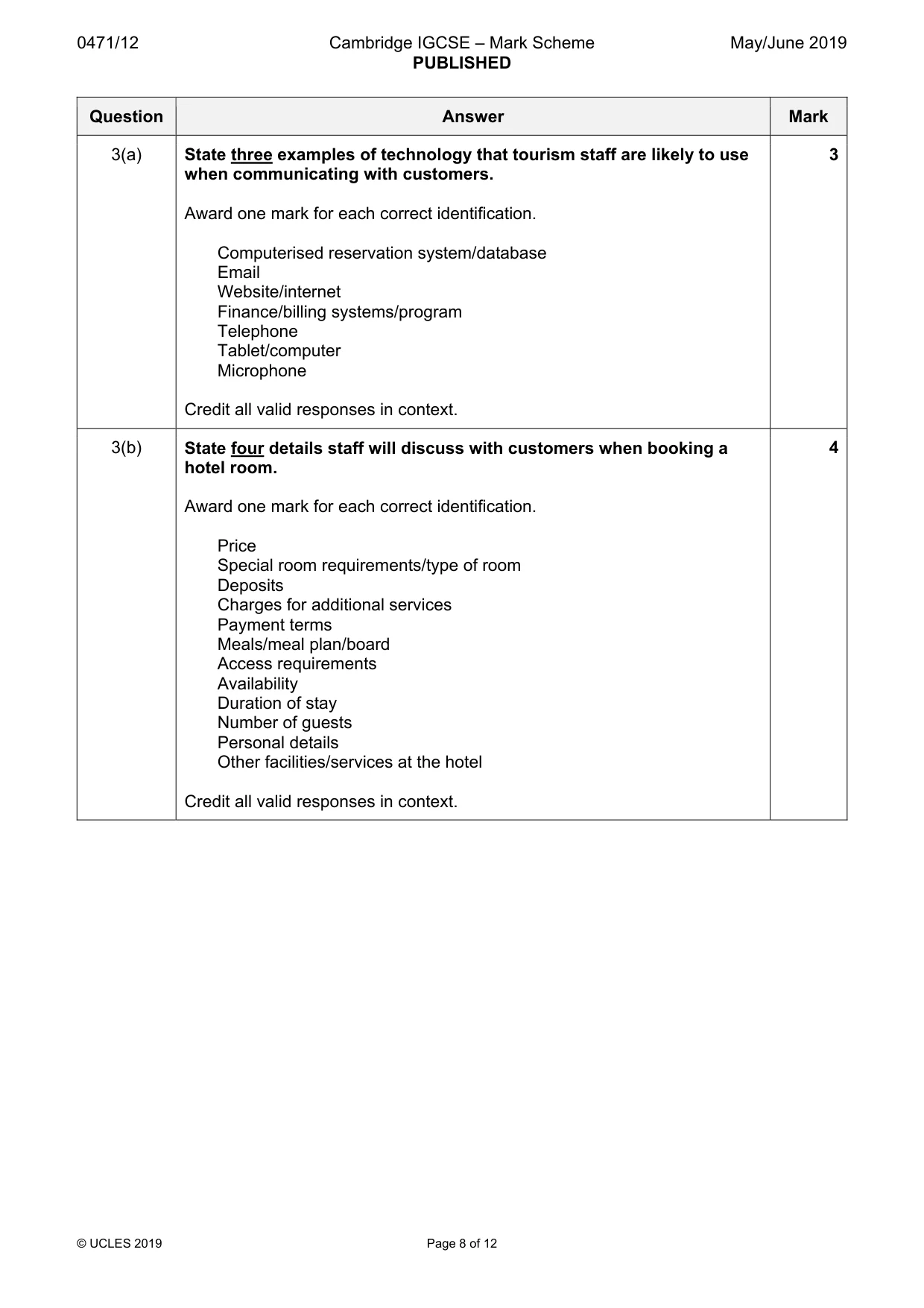 Mark scheme, page 8 of 12