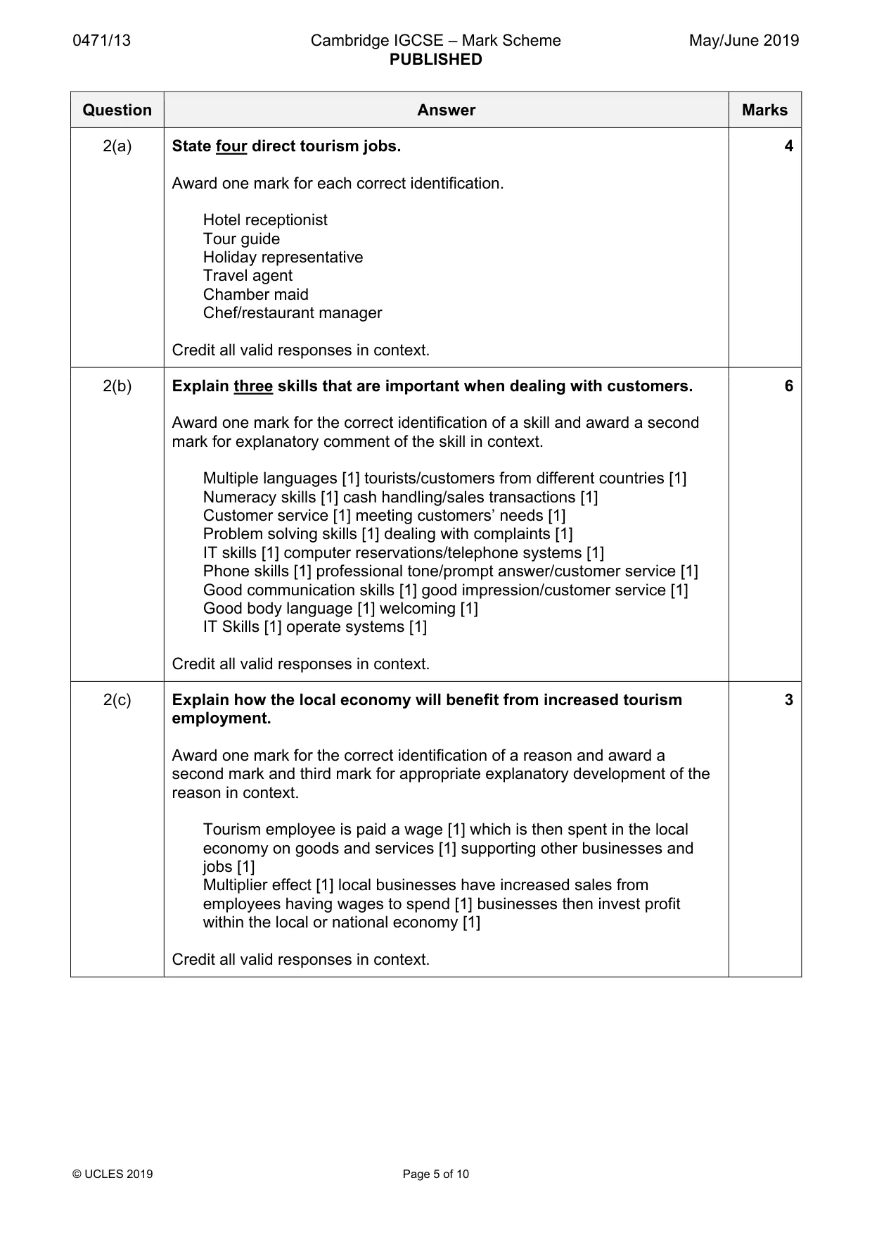 Mark scheme, page 5 of 10