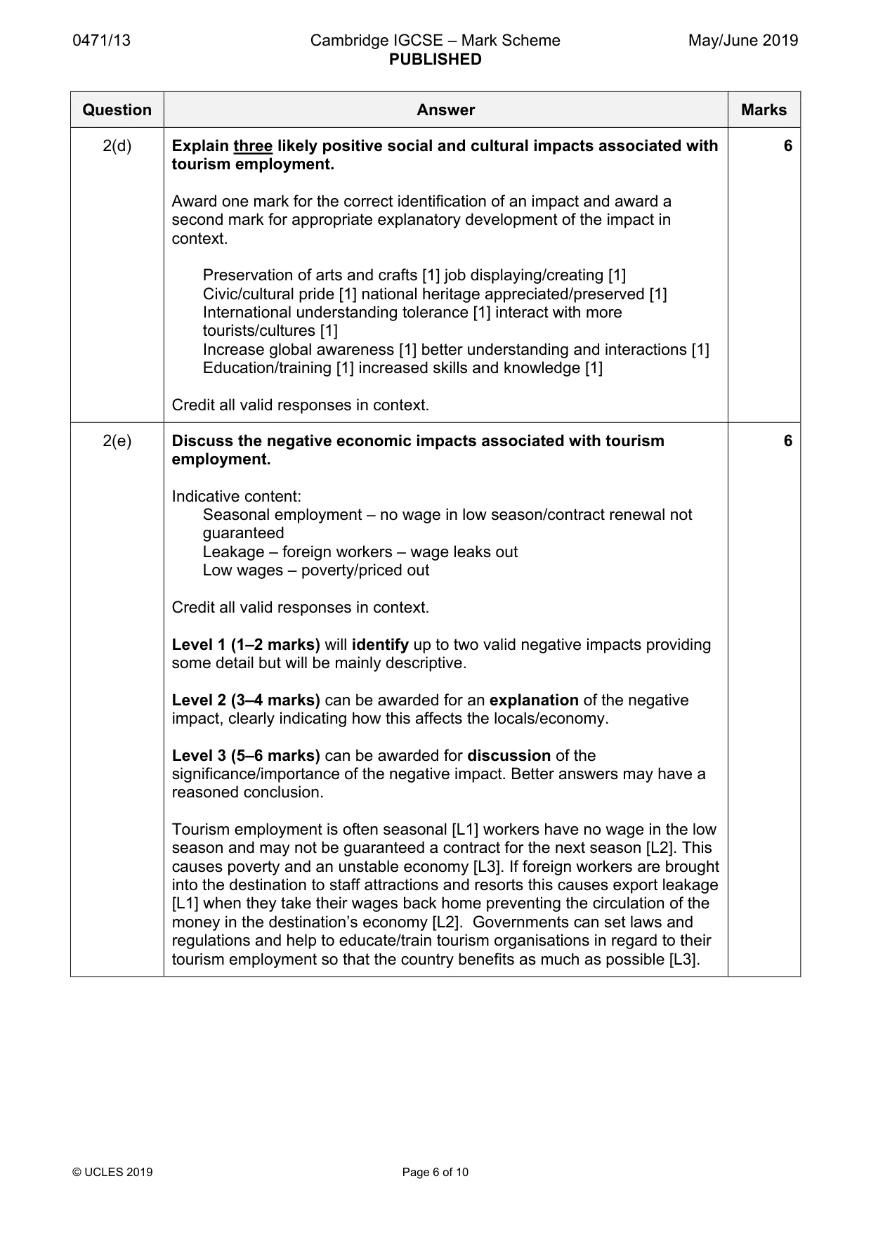 Mark scheme, page 6 of 10