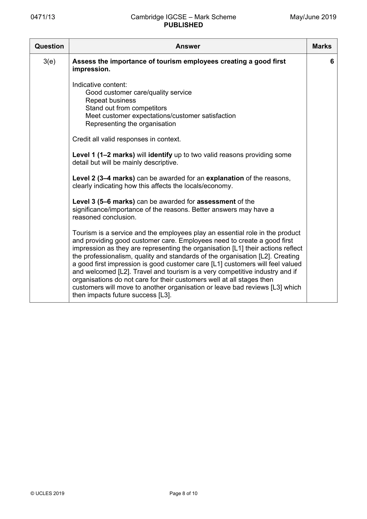 Mark scheme, page 8 of 10