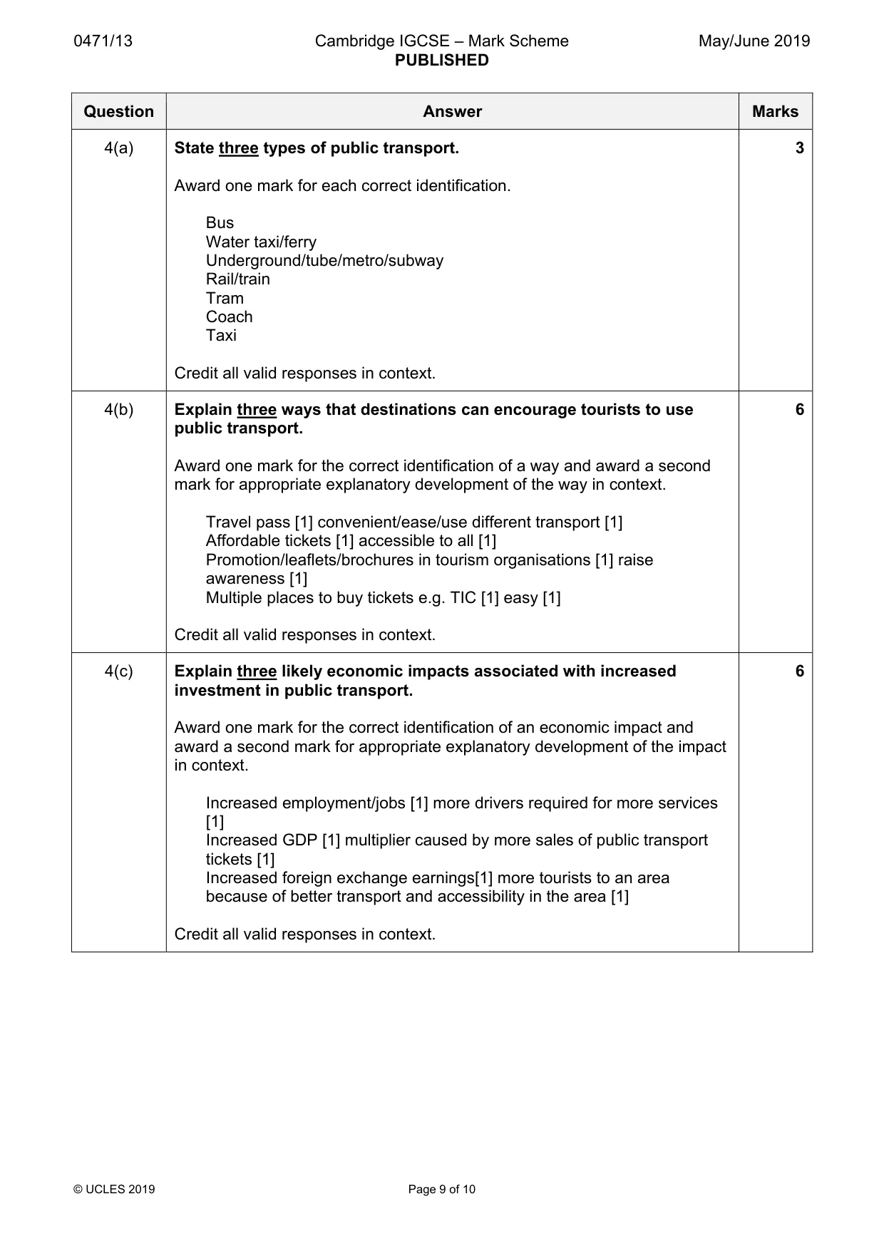 Mark scheme, page 9 of 10