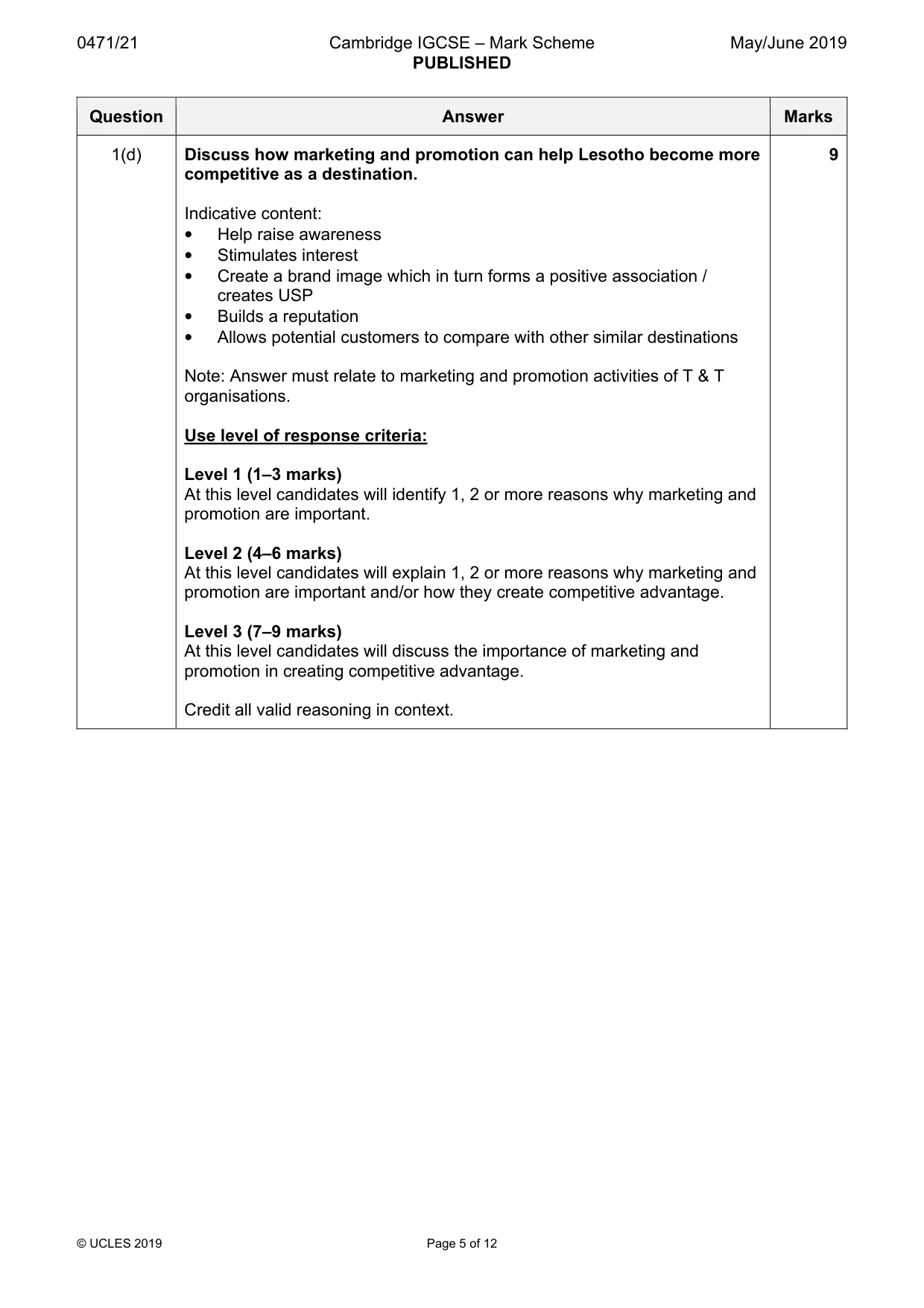 Mark scheme, page 5 of 12