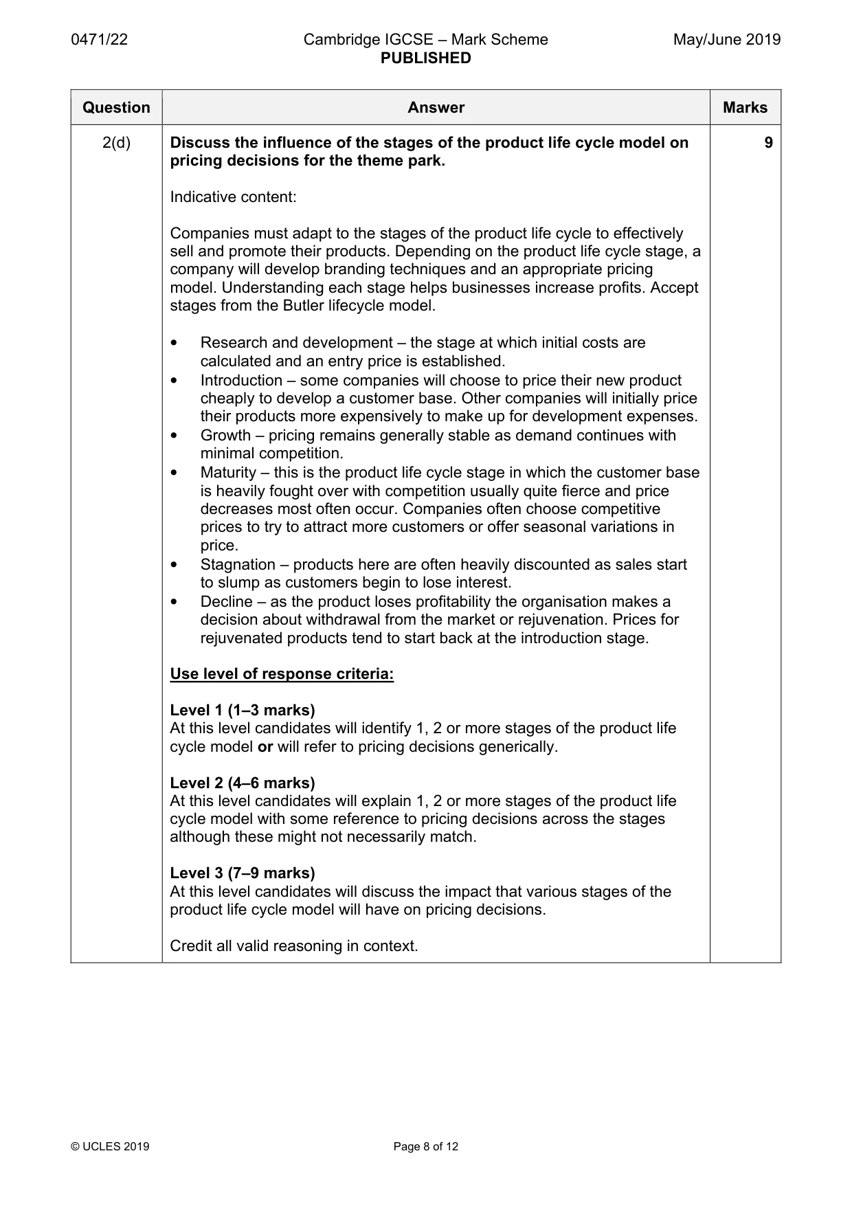 Mark scheme, page 8 of 12