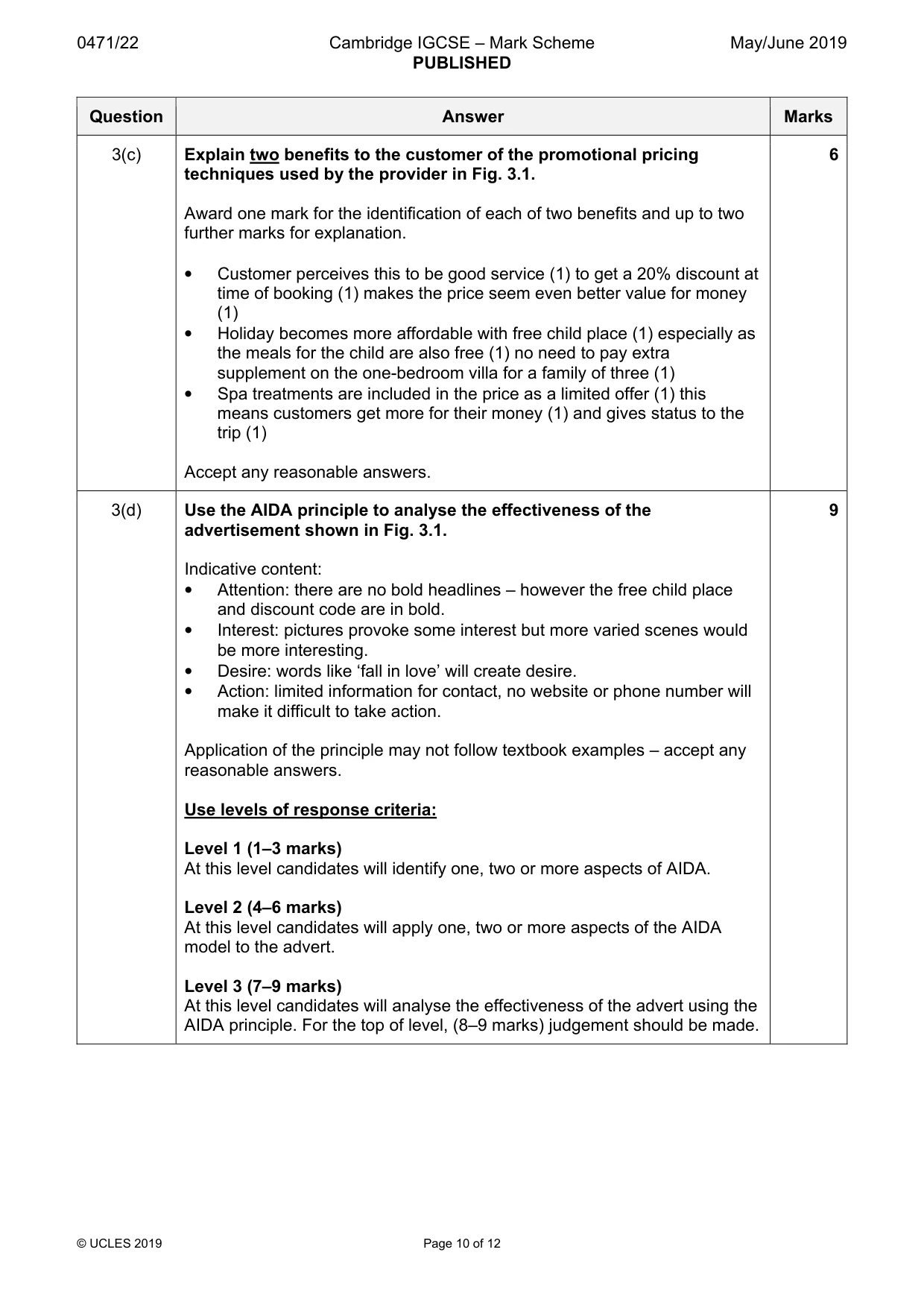 Mark scheme, page 10 of 12