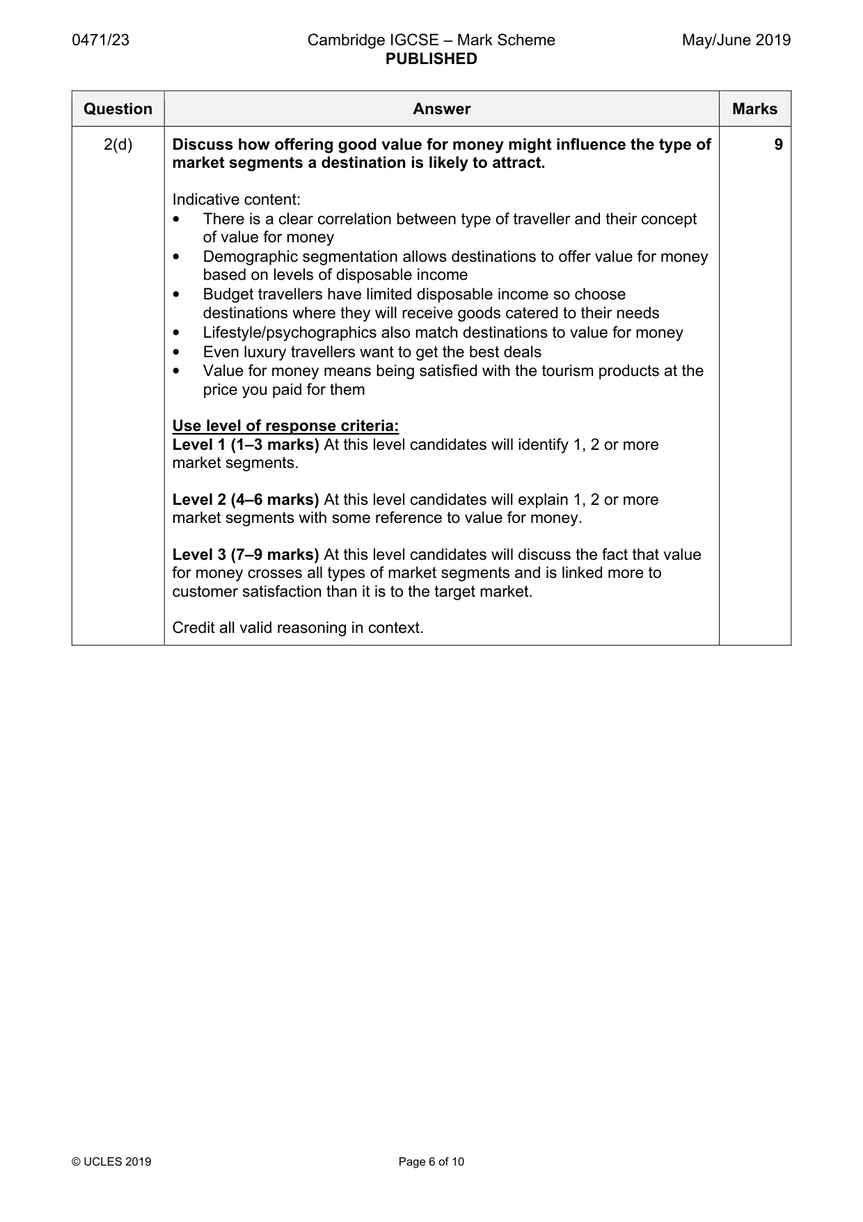 Mark scheme, page 6 of 10