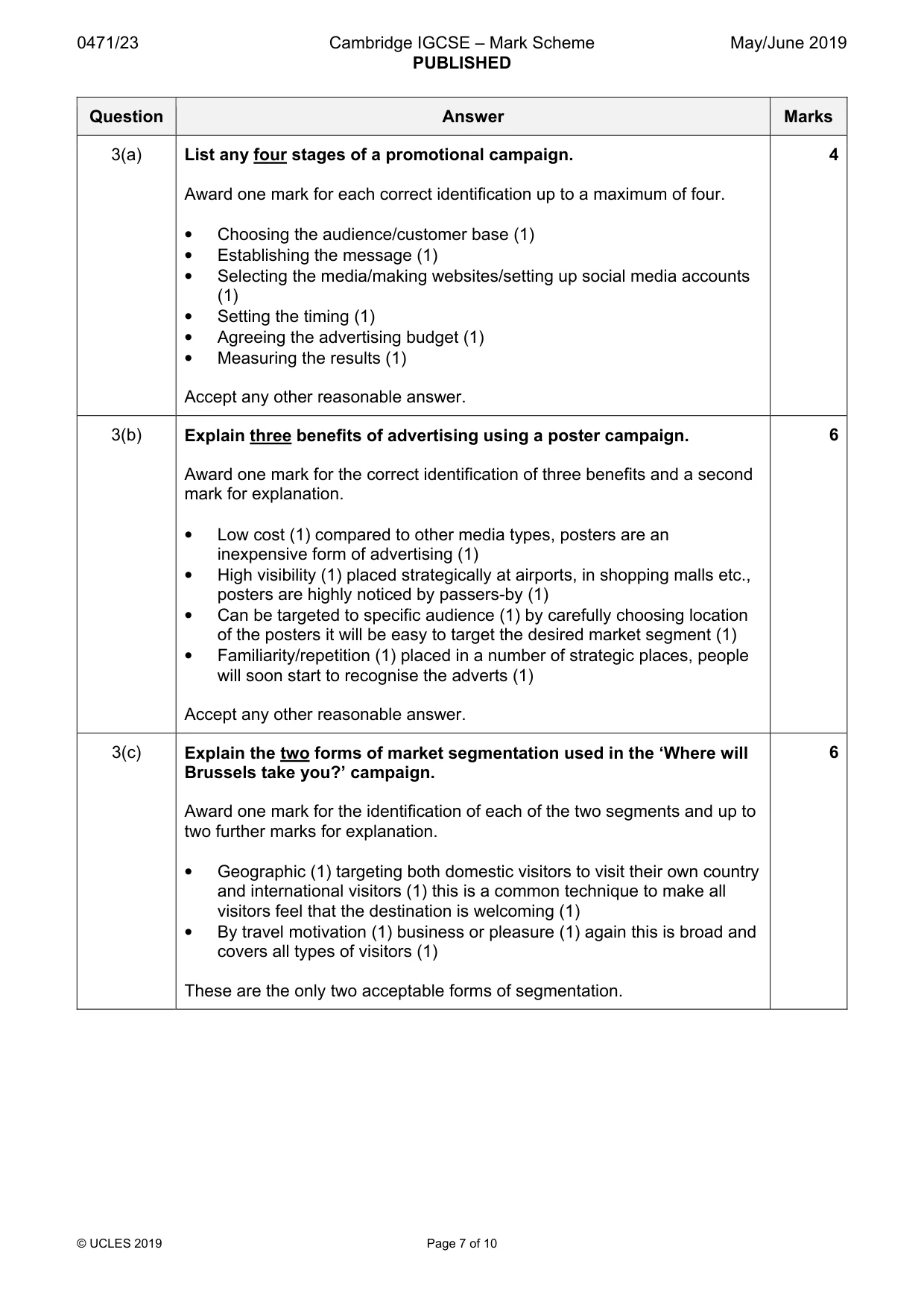 Mark scheme, page 7 of 10