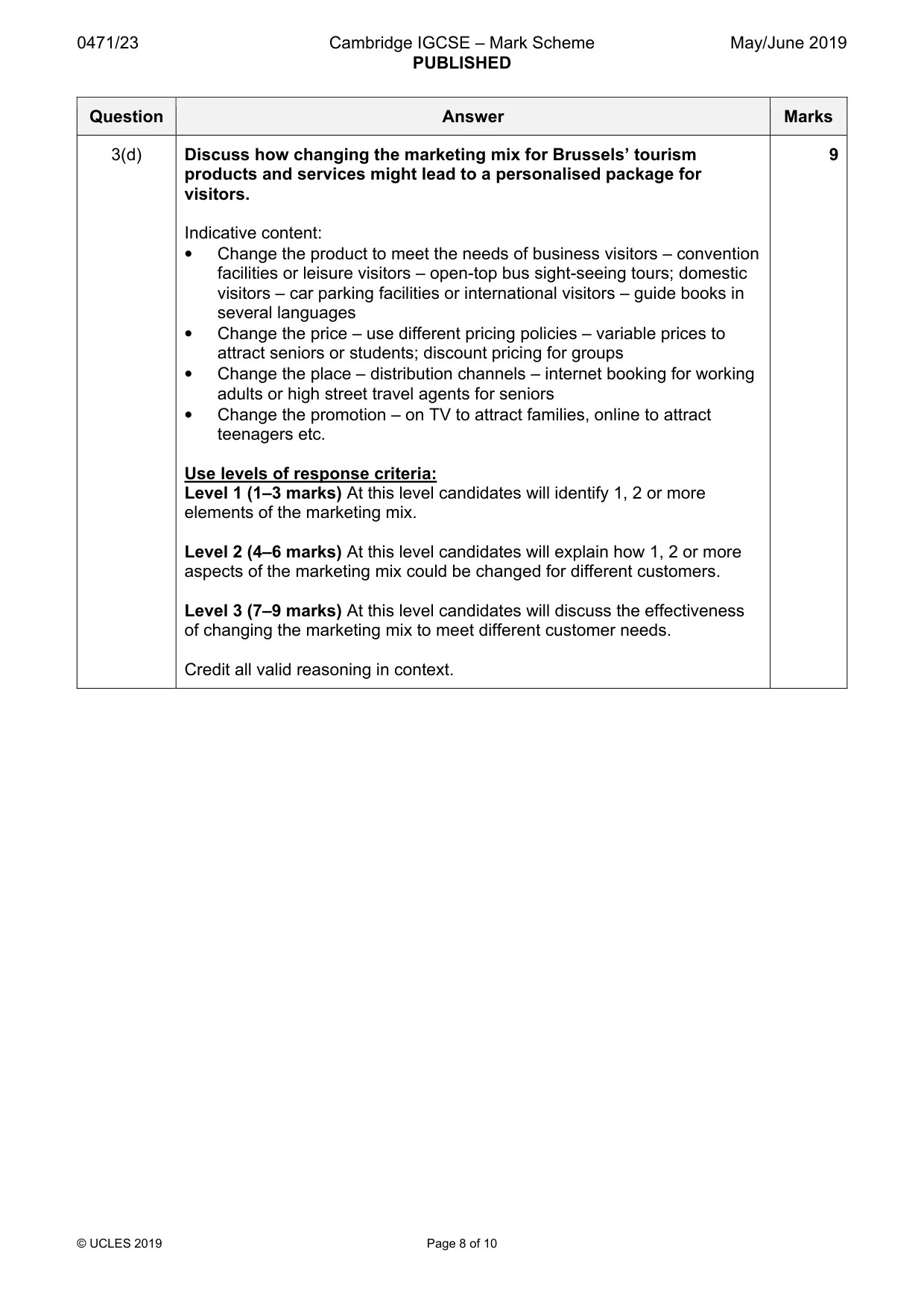 Mark scheme, page 8 of 10