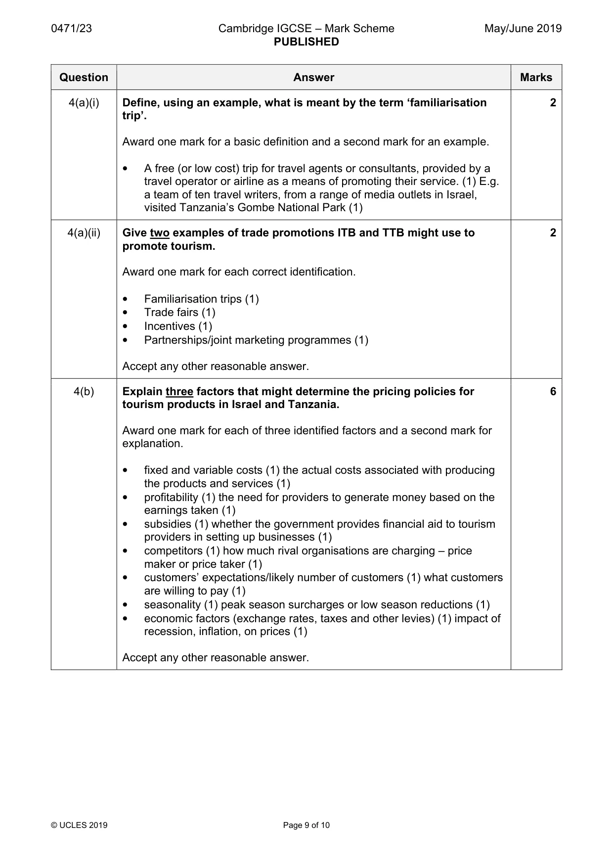 Mark scheme, page 9 of 10