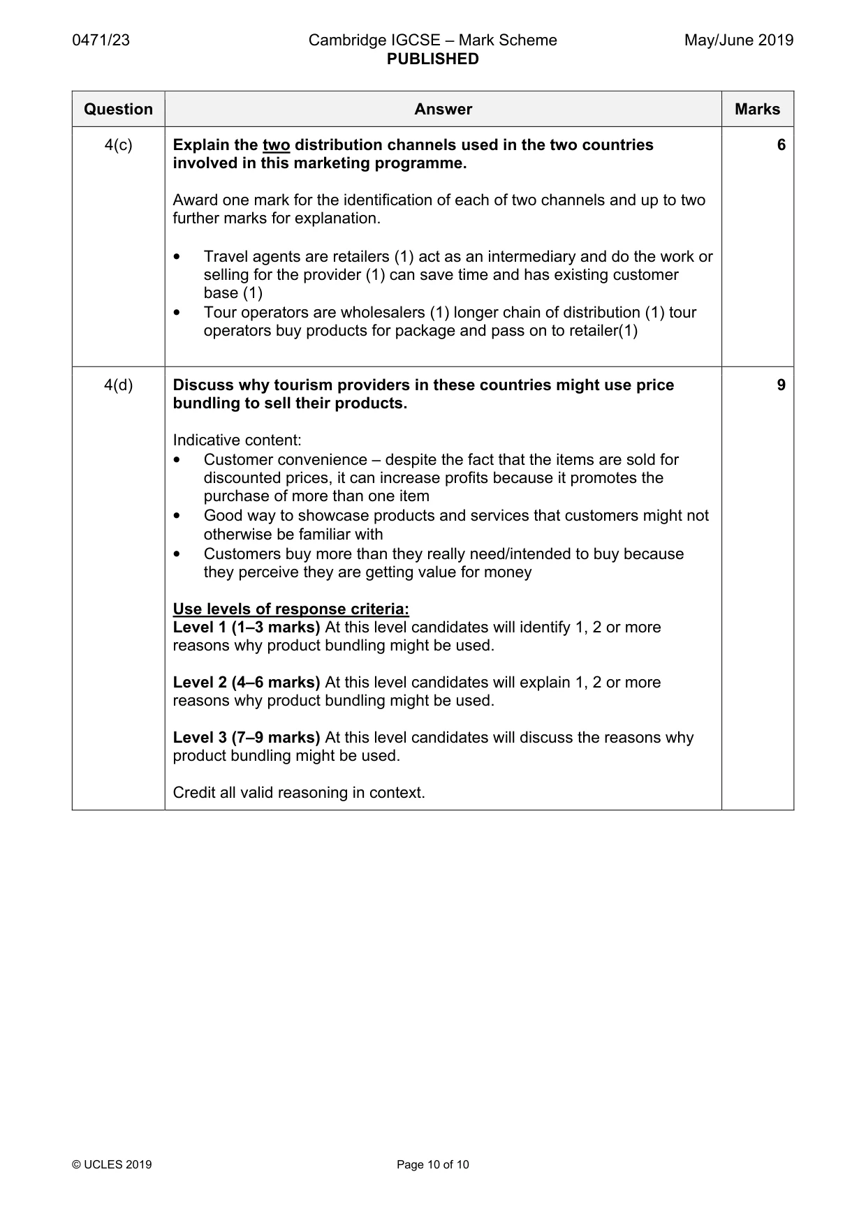 Mark scheme, page 10 of 10