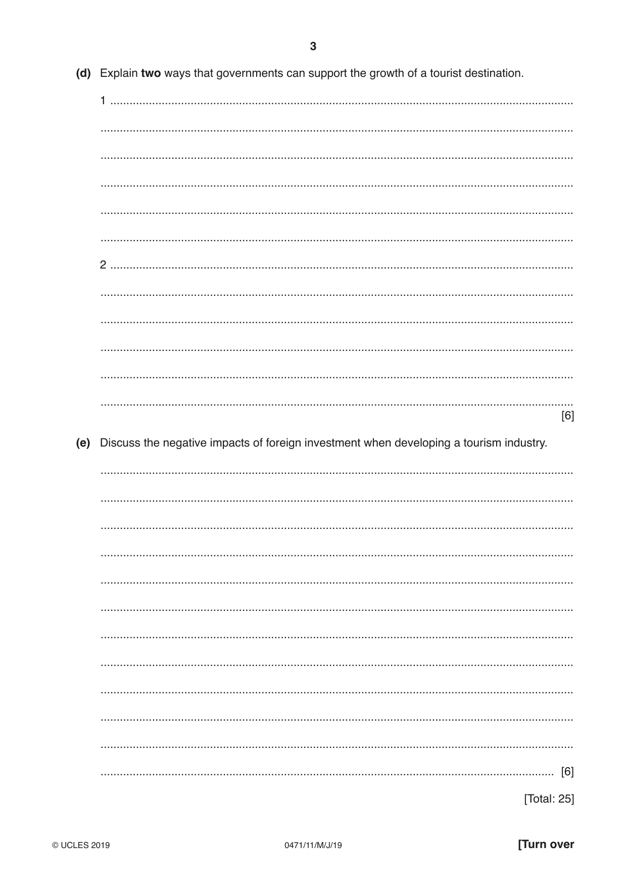 Cambridge IGCSE Travel and Tourism 0471 2019 May/June Paper 1 · Variant 1 question paper, page 3 of 12
