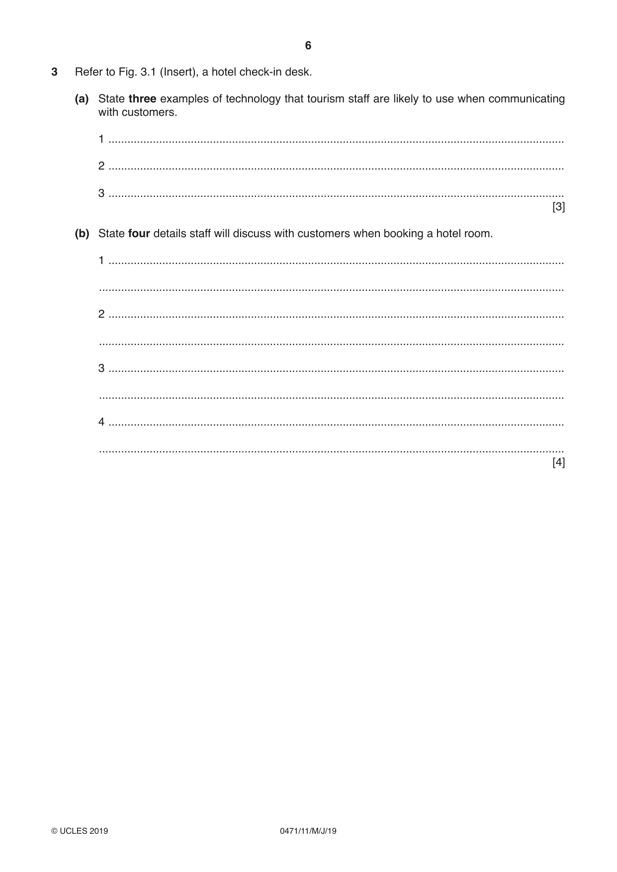 Cambridge IGCSE Travel and Tourism 0471 2019 May/June Paper 1 · Variant 1 question paper, page 6 of 12
