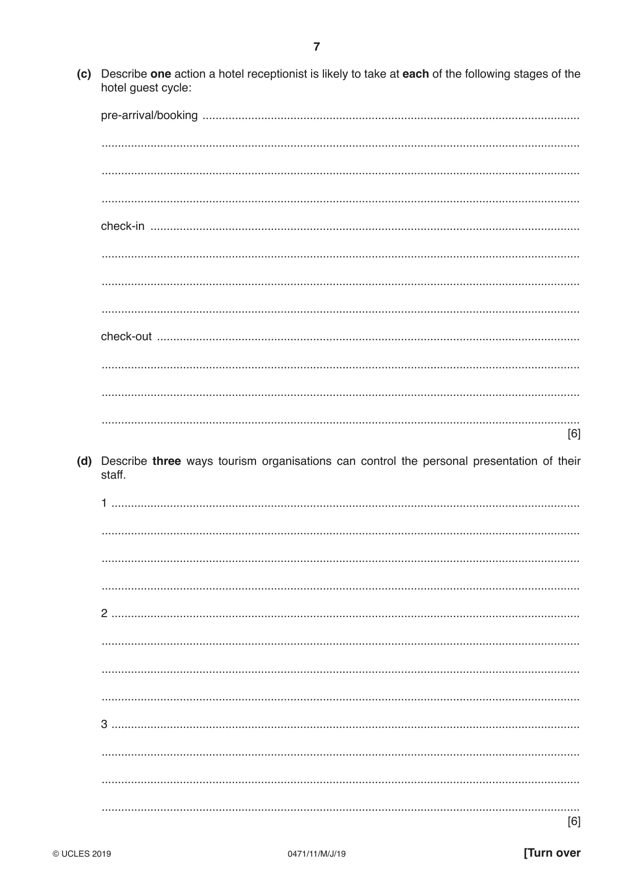Cambridge IGCSE Travel and Tourism 0471 2019 May/June Paper 1 · Variant 1 question paper, page 7 of 12