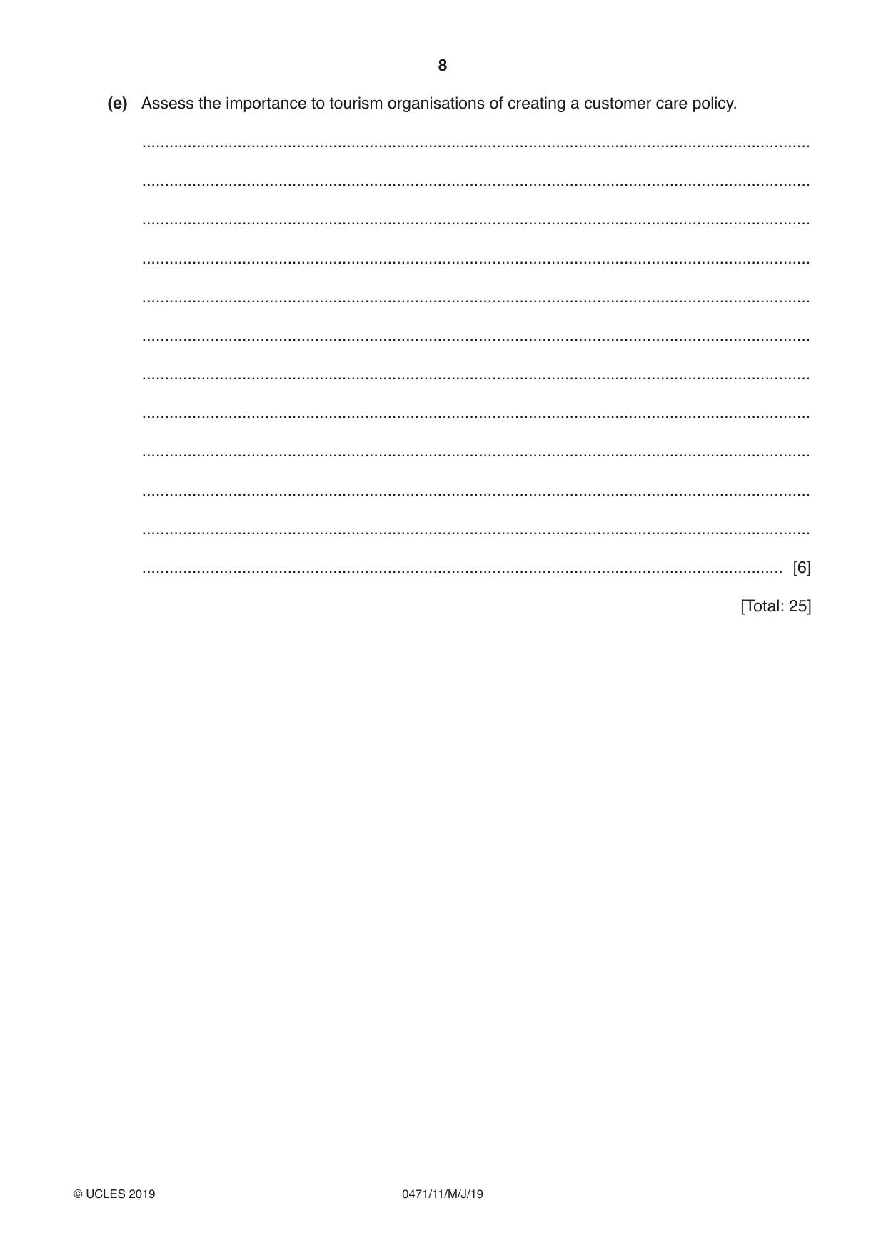 Cambridge IGCSE Travel and Tourism 0471 2019 May/June Paper 1 · Variant 1 question paper, page 8 of 12