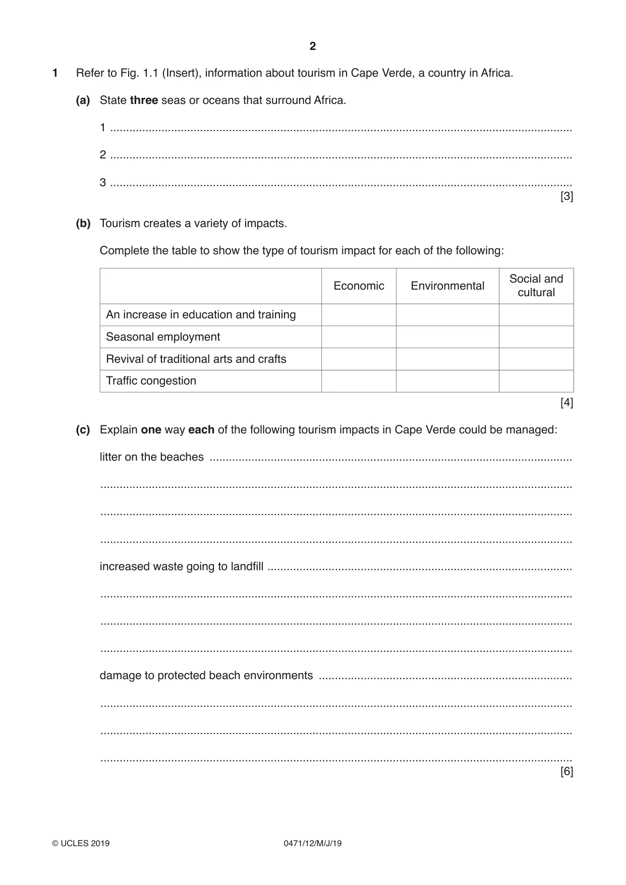Cambridge IGCSE Travel and Tourism 0471 2019 May/June Paper 1 · Variant 2 question paper, page 2 of 12