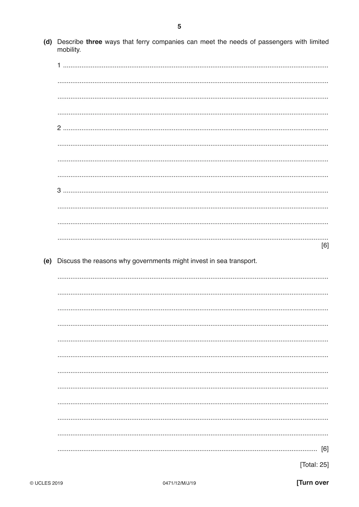 Cambridge IGCSE Travel and Tourism 0471 2019 May/June Paper 1 · Variant 2 question paper, page 5 of 12