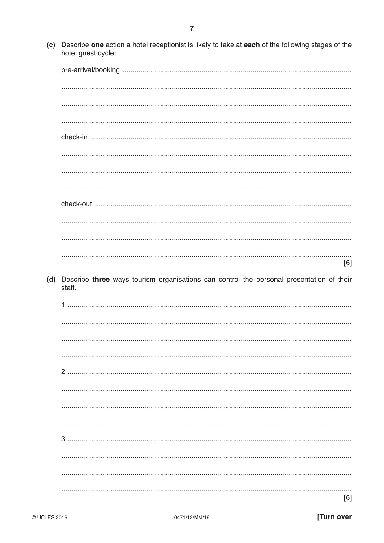 Cambridge IGCSE Travel and Tourism 0471 2019 May/June Paper 1 · Variant 2 question paper, page 7 of 12
