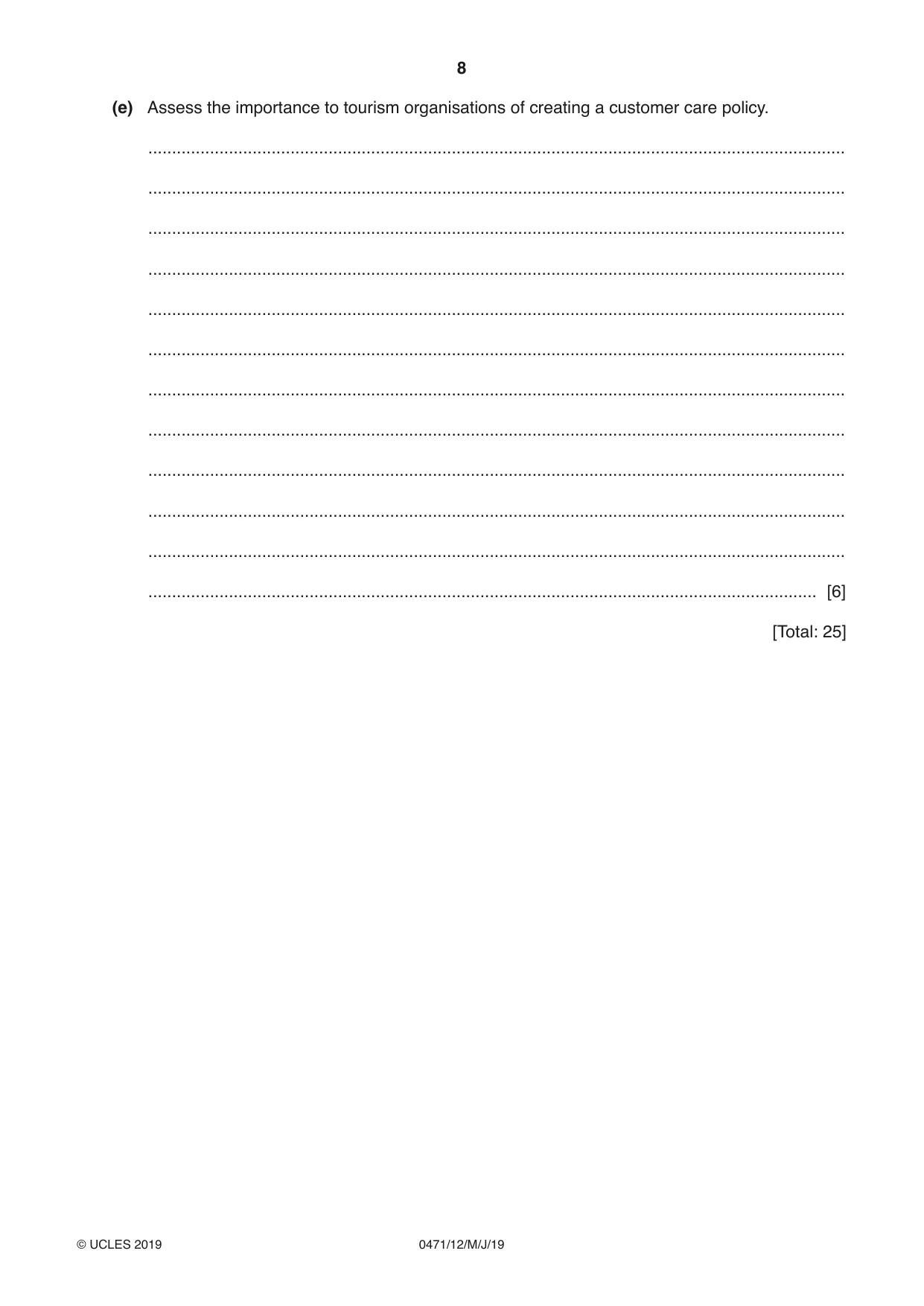 Cambridge IGCSE Travel and Tourism 0471 2019 May/June Paper 1 · Variant 2 question paper, page 8 of 12