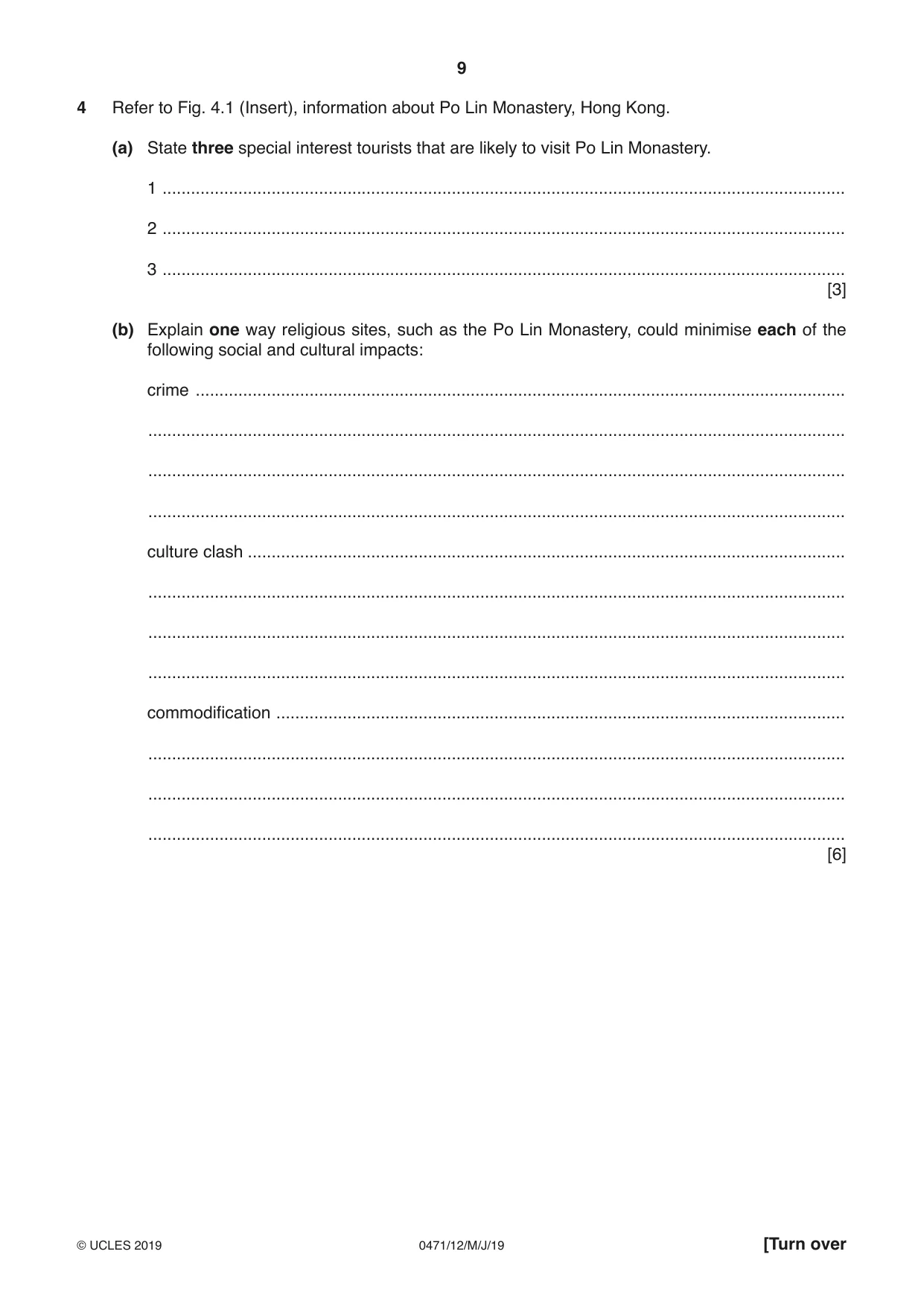 Cambridge IGCSE Travel and Tourism 0471 2019 May/June Paper 1 · Variant 2 question paper, page 9 of 12