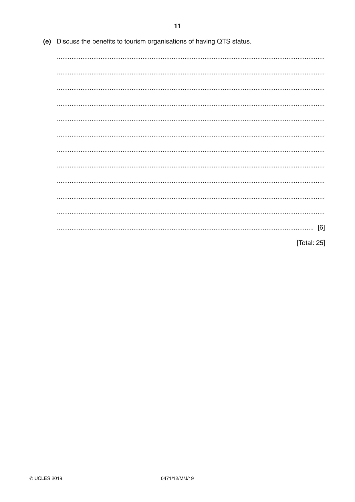 Cambridge IGCSE Travel and Tourism 0471 2019 May/June Paper 1 · Variant 2 question paper, page 11 of 12