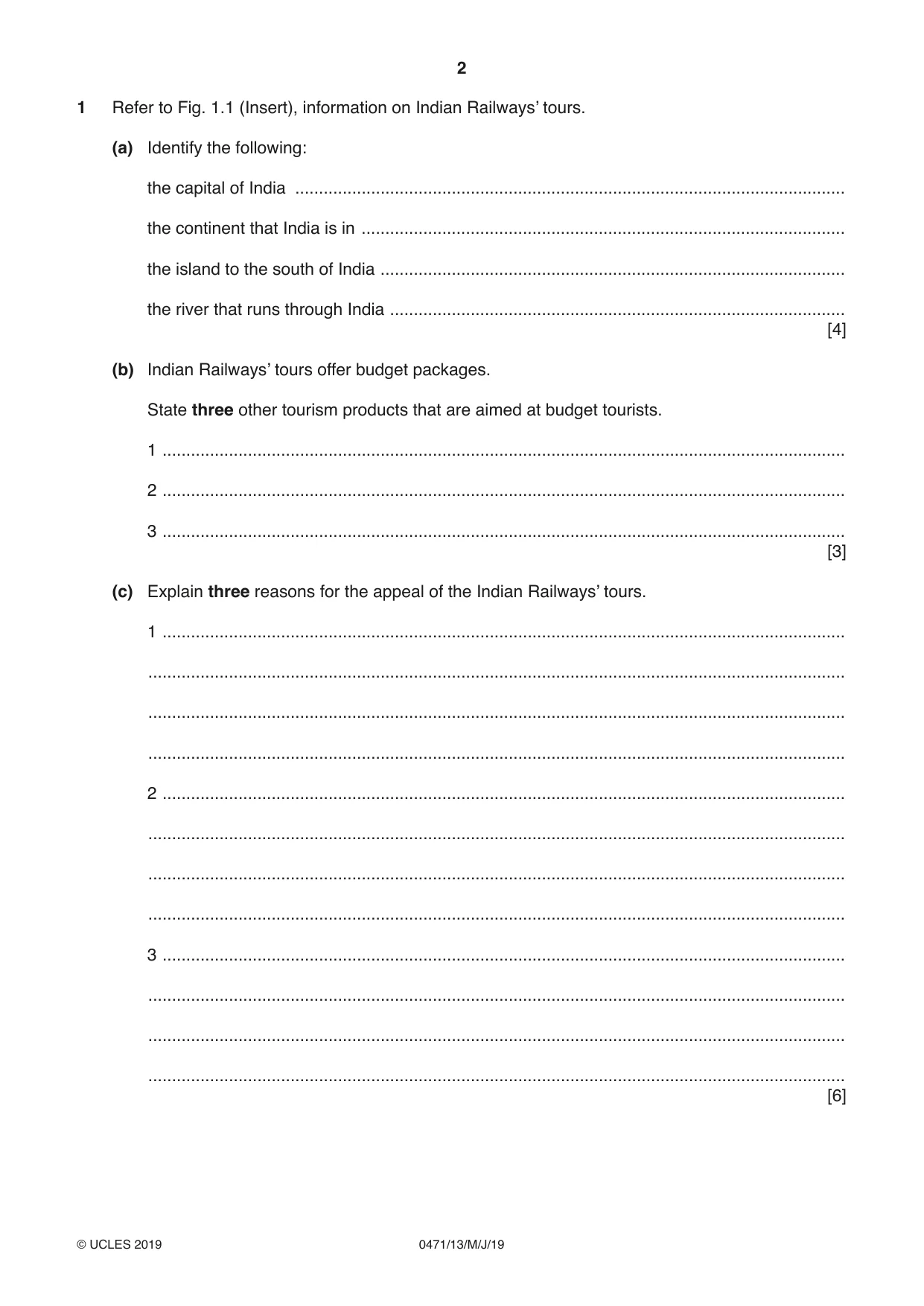 Cambridge IGCSE Travel and Tourism 0471 2019 May/June Paper 1 · Variant 3 question paper, page 2 of 12