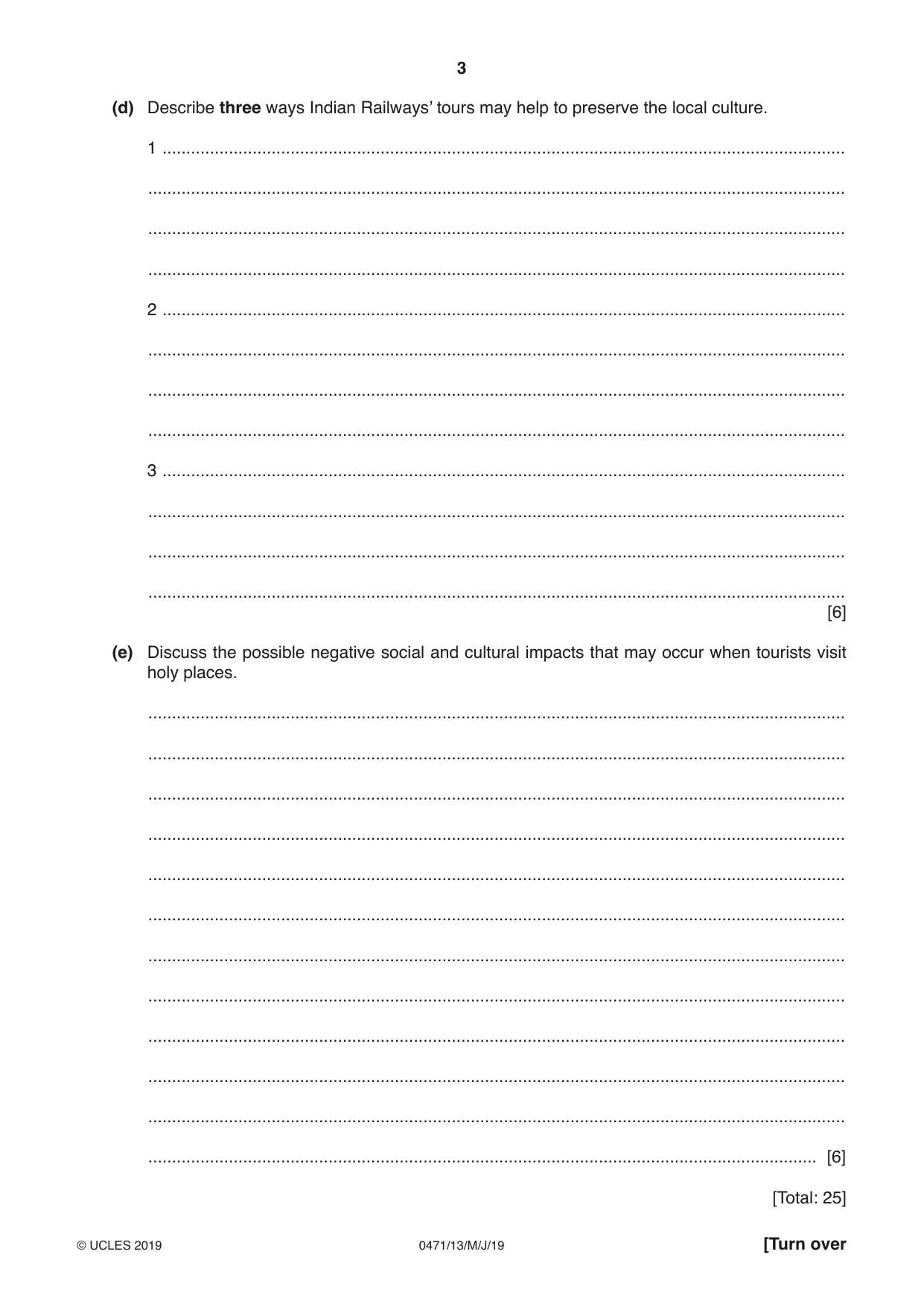 Cambridge IGCSE Travel and Tourism 0471 2019 May/June Paper 1 · Variant 3 question paper, page 3 of 12