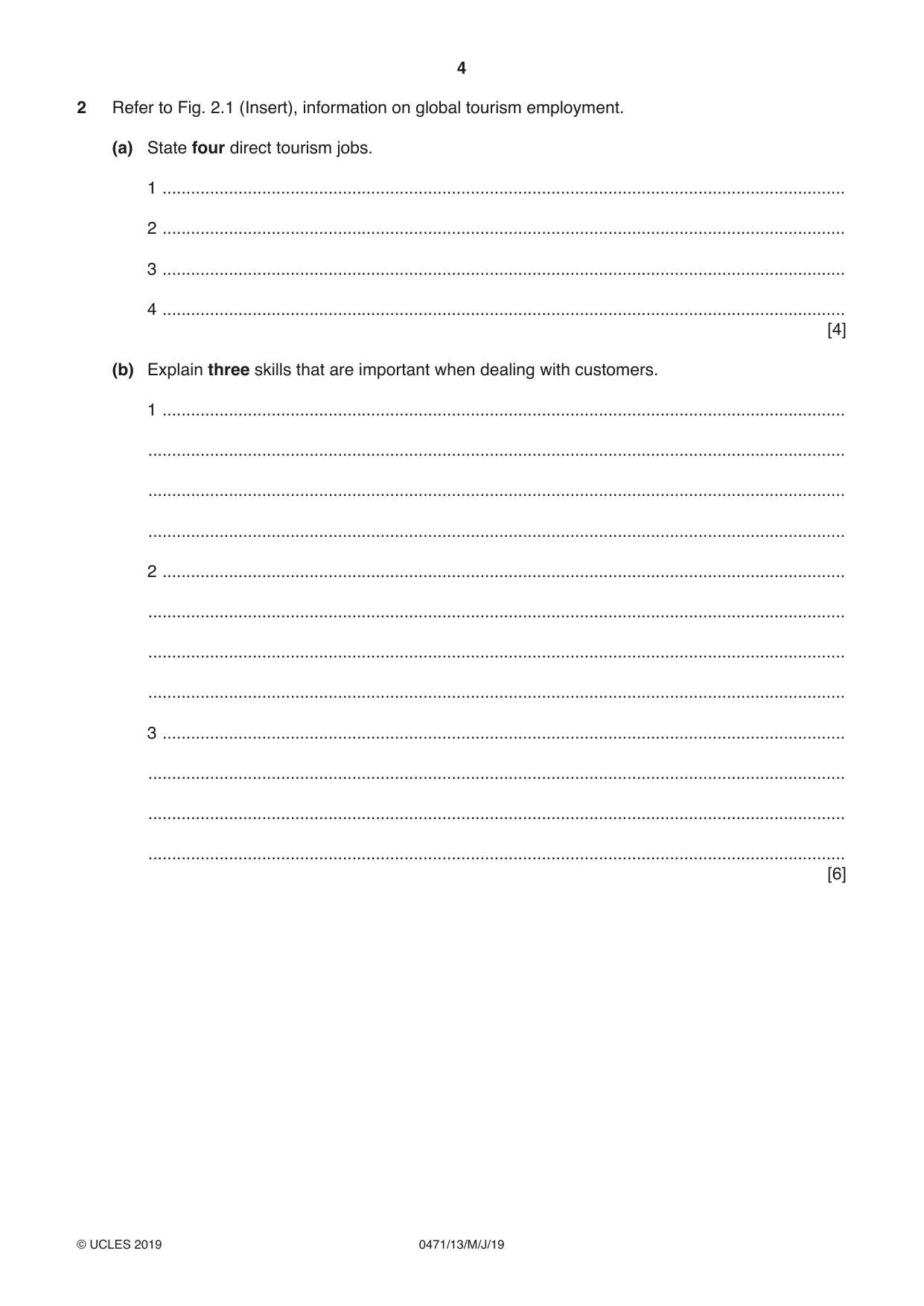 Cambridge IGCSE Travel and Tourism 0471 2019 May/June Paper 1 · Variant 3 question paper, page 4 of 12