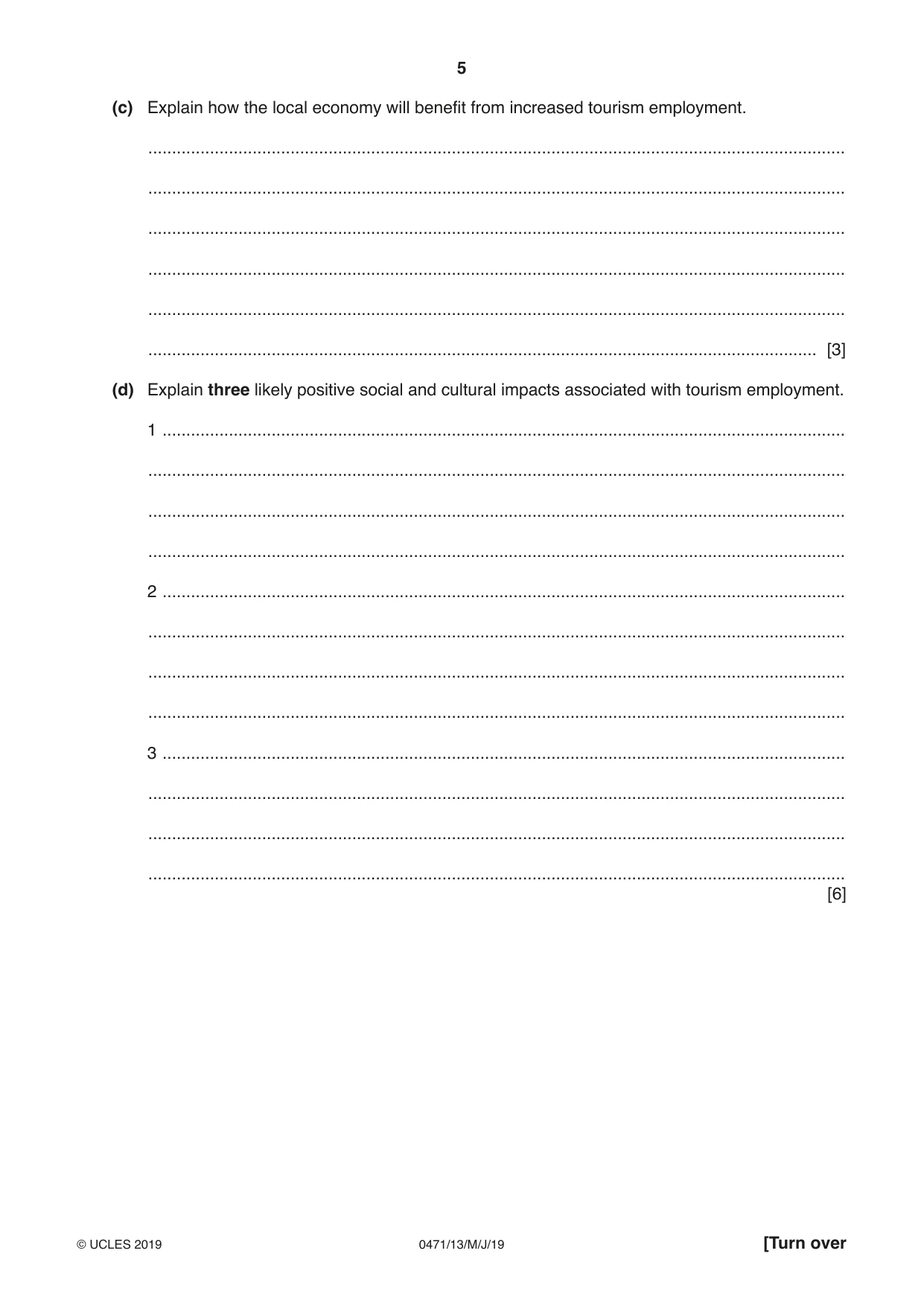 Cambridge IGCSE Travel and Tourism 0471 2019 May/June Paper 1 · Variant 3 question paper, page 5 of 12