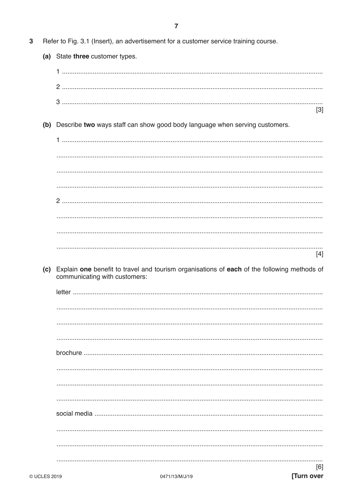 Cambridge IGCSE Travel and Tourism 0471 2019 May/June Paper 1 · Variant 3 question paper, page 7 of 12