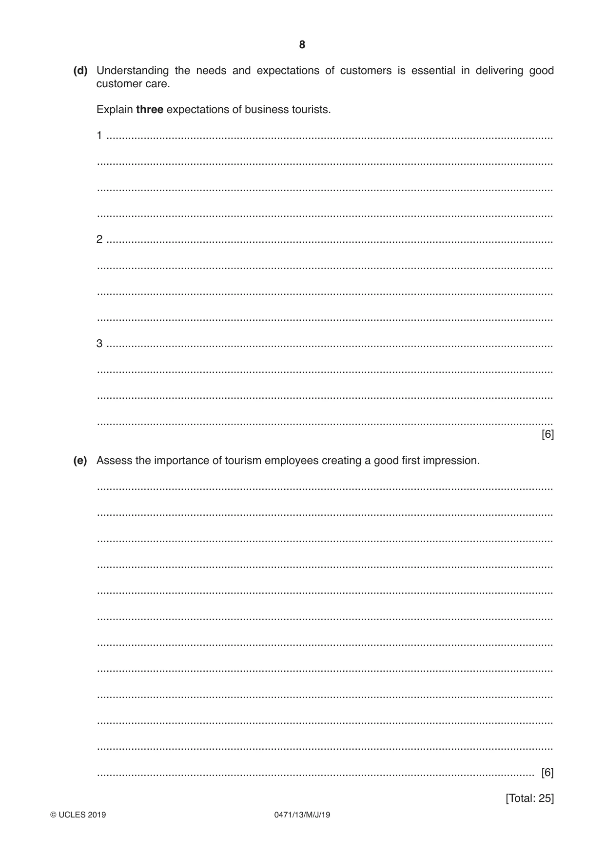 Cambridge IGCSE Travel and Tourism 0471 2019 May/June Paper 1 · Variant 3 question paper, page 8 of 12