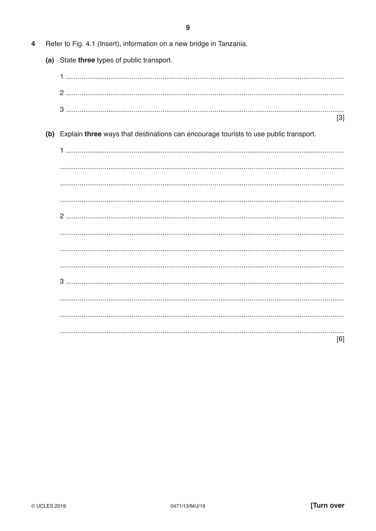 Cambridge IGCSE Travel and Tourism 0471 2019 May/June Paper 1 · Variant 3 question paper, page 9 of 12