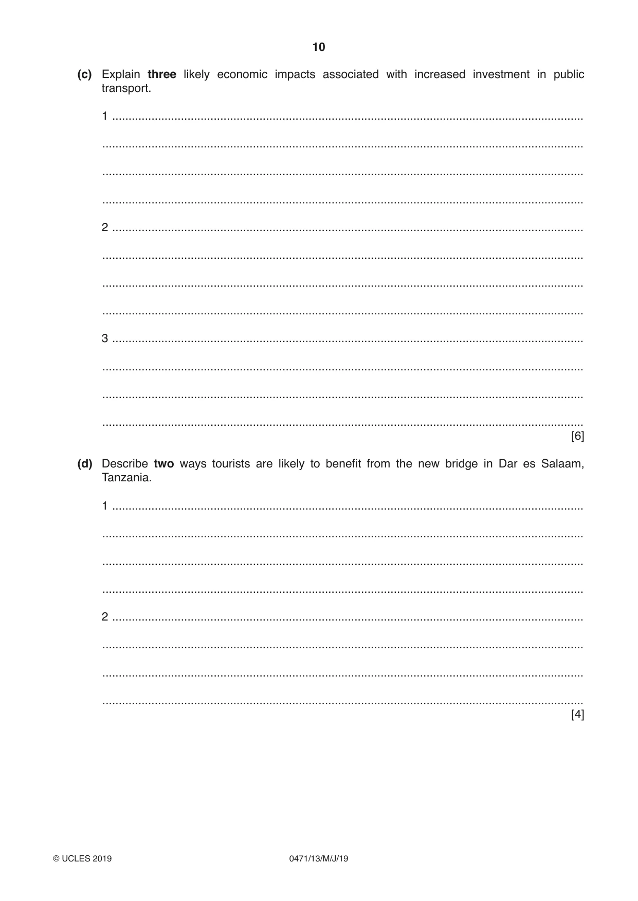 Cambridge IGCSE Travel and Tourism 0471 2019 May/June Paper 1 · Variant 3 question paper, page 10 of 12