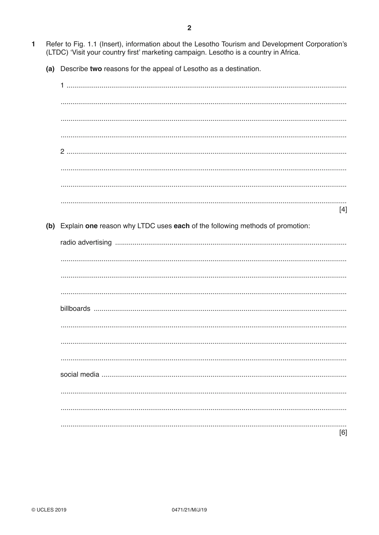 Cambridge IGCSE Travel and Tourism 0471 2019 May/June Paper 2 · Variant 1 question paper, page 2 of 16
