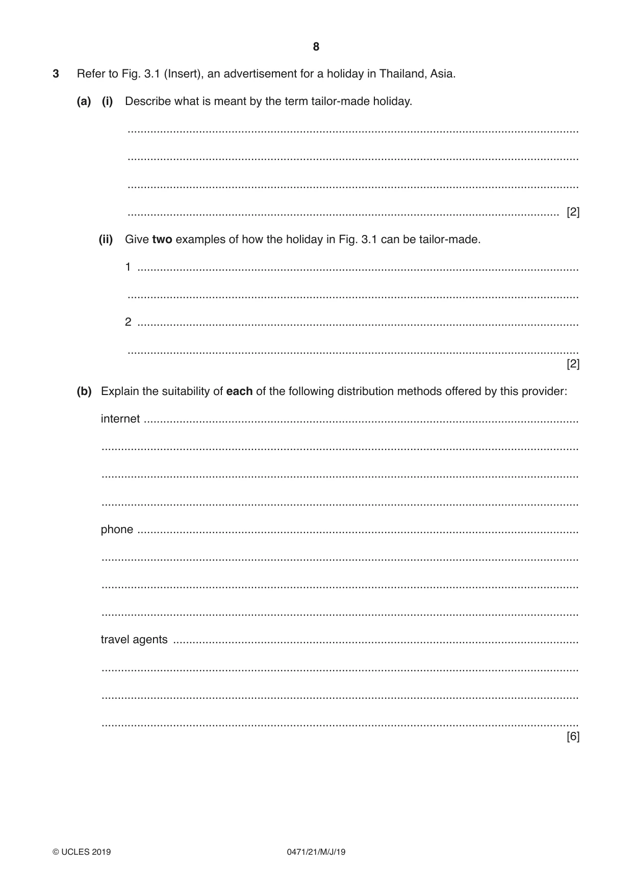 Cambridge IGCSE Travel and Tourism 0471 2019 May/June Paper 2 · Variant 1 question paper, page 8 of 16