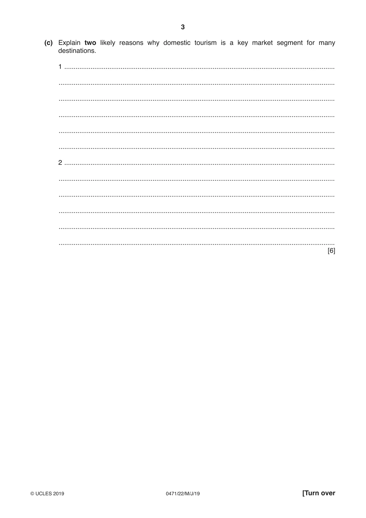 Cambridge IGCSE Travel and Tourism 0471 2019 May/June Paper 2 · Variant 2 question paper, page 3 of 16