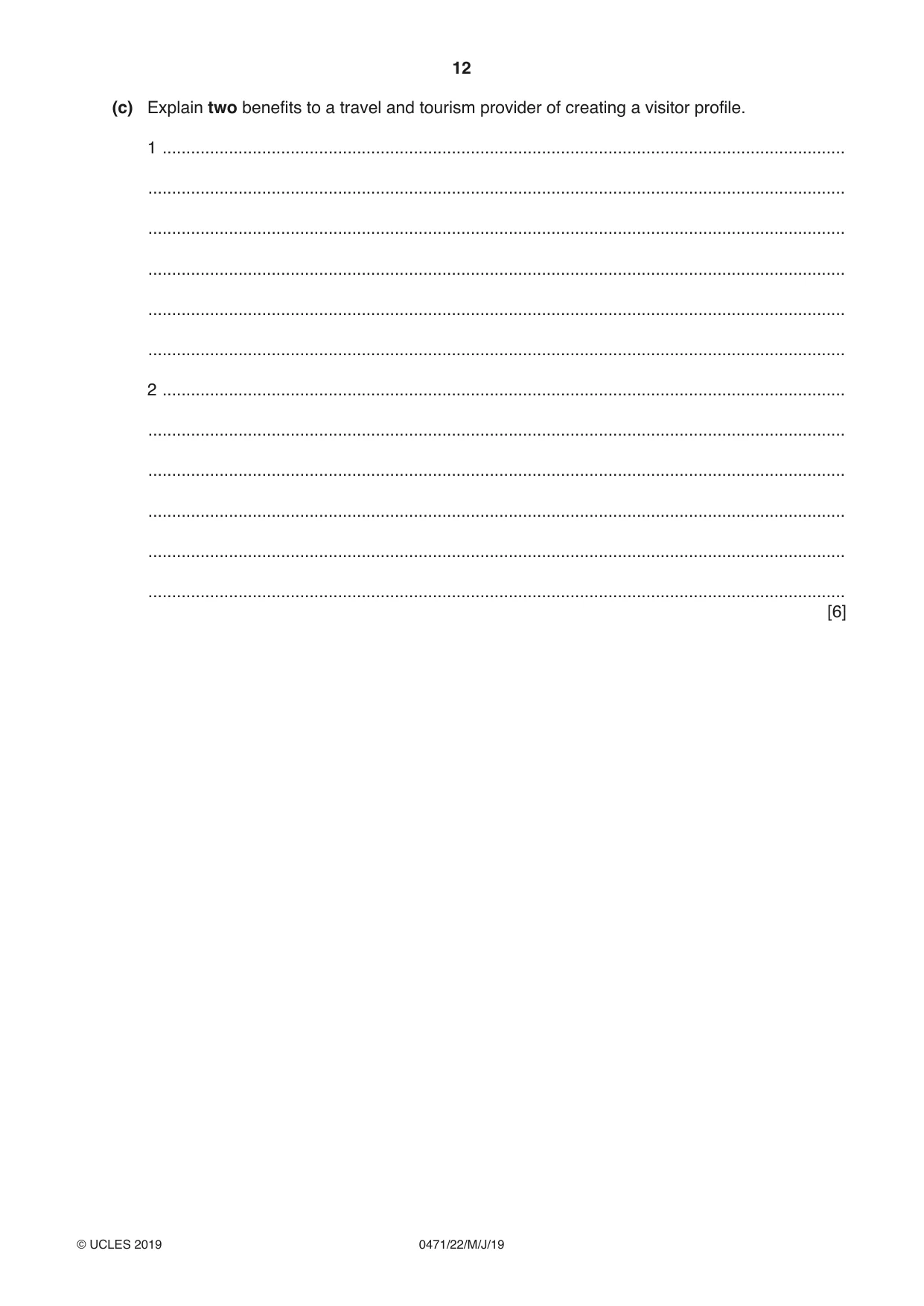 Cambridge IGCSE Travel and Tourism 0471 2019 May/June Paper 2 · Variant 2 question paper, page 12 of 16